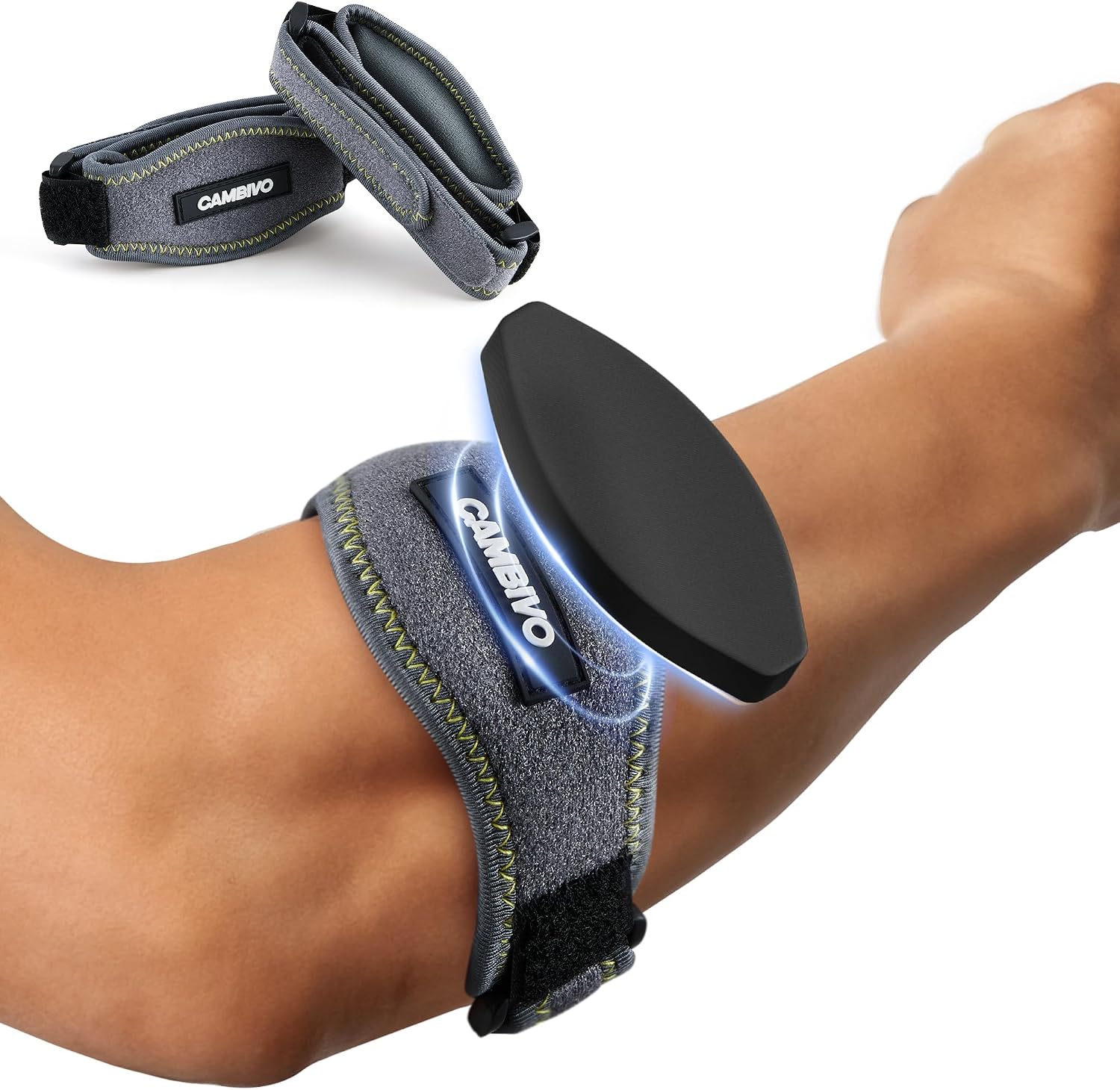 CAMBIVO 2 Pack Tennis Elbow Brace for Men & Women, Elbow Pain Relief for Tendonitis, Tennis & Golfer's Elbow, Adjustable Elbow Strap with Compression Pad (Dark Gray)