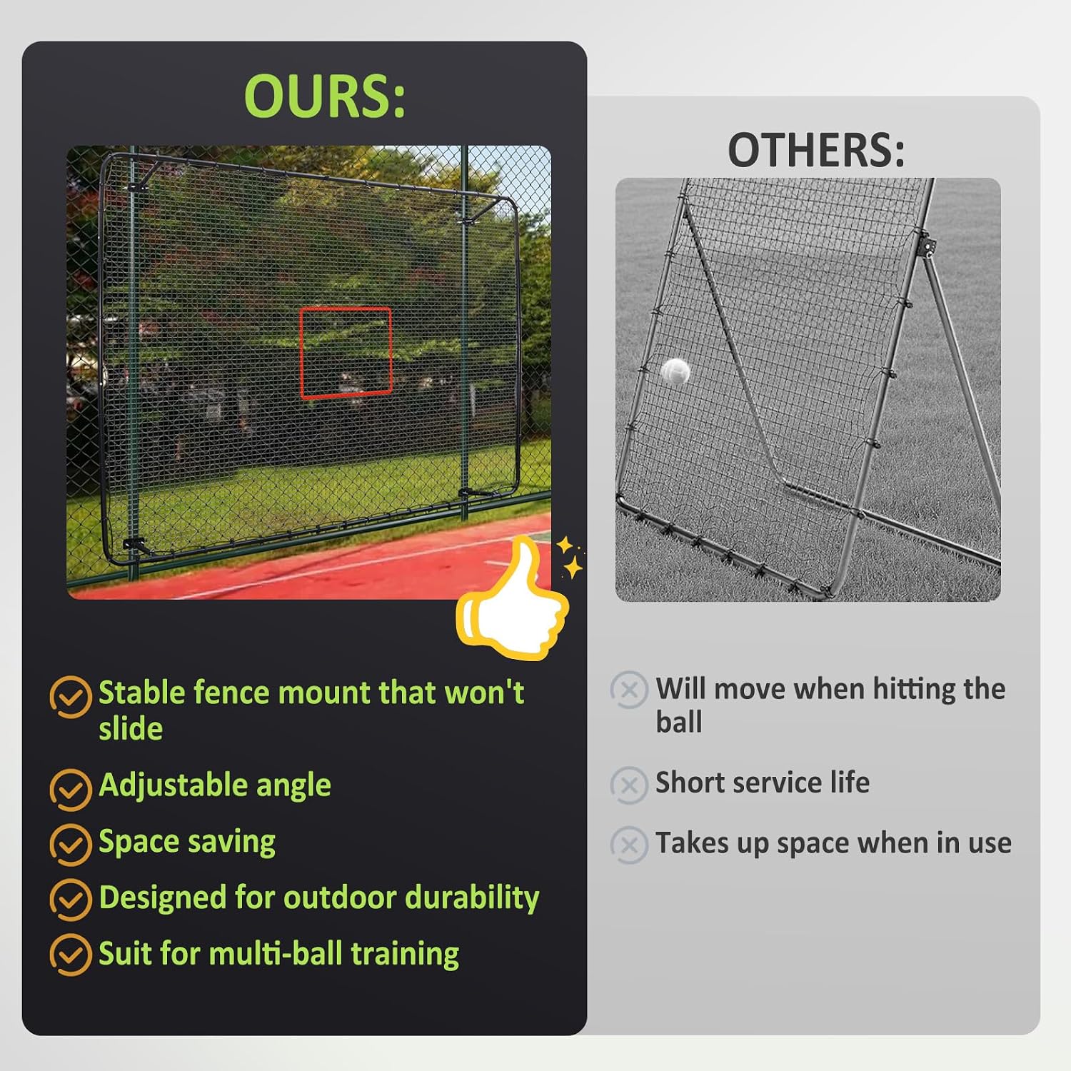 Fence-Mount Tennis Rebounder Net 12x8FT – Space-Saving Tennis Practice Wall with Adjustable Rebound Angle – Solo Training Net Fits Most Fence Poles, Heavy-Duty Frame for Outdoor Practice - Image 7