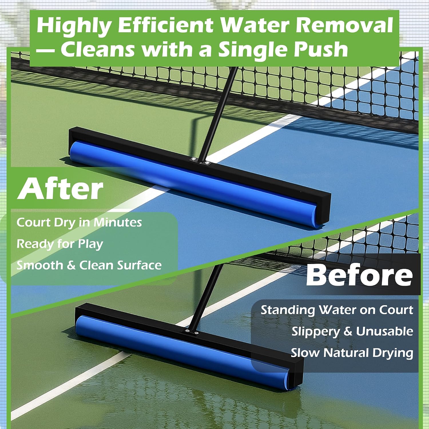 Tennis Court Squeegee, Foam Tennis Sponge Roller, Lightweight Quick Clearing Tools for Tennis Basketball Sports Court, Black - Image 5