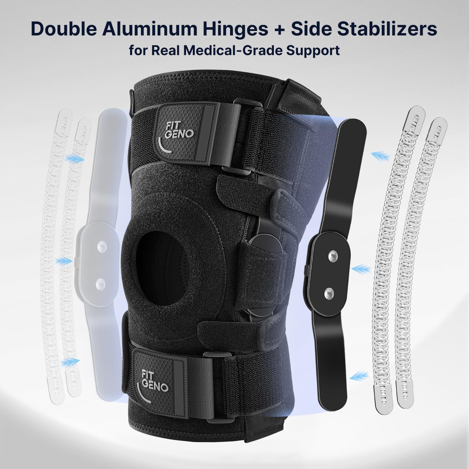 Fit Geno Hinged Knee Brace for Meniscus Tear: Adjustable Knee Support for Knee Pain w/Side Stabilizers & Hinges for Injury or Surgery Recovery - Men and Women - Image 2