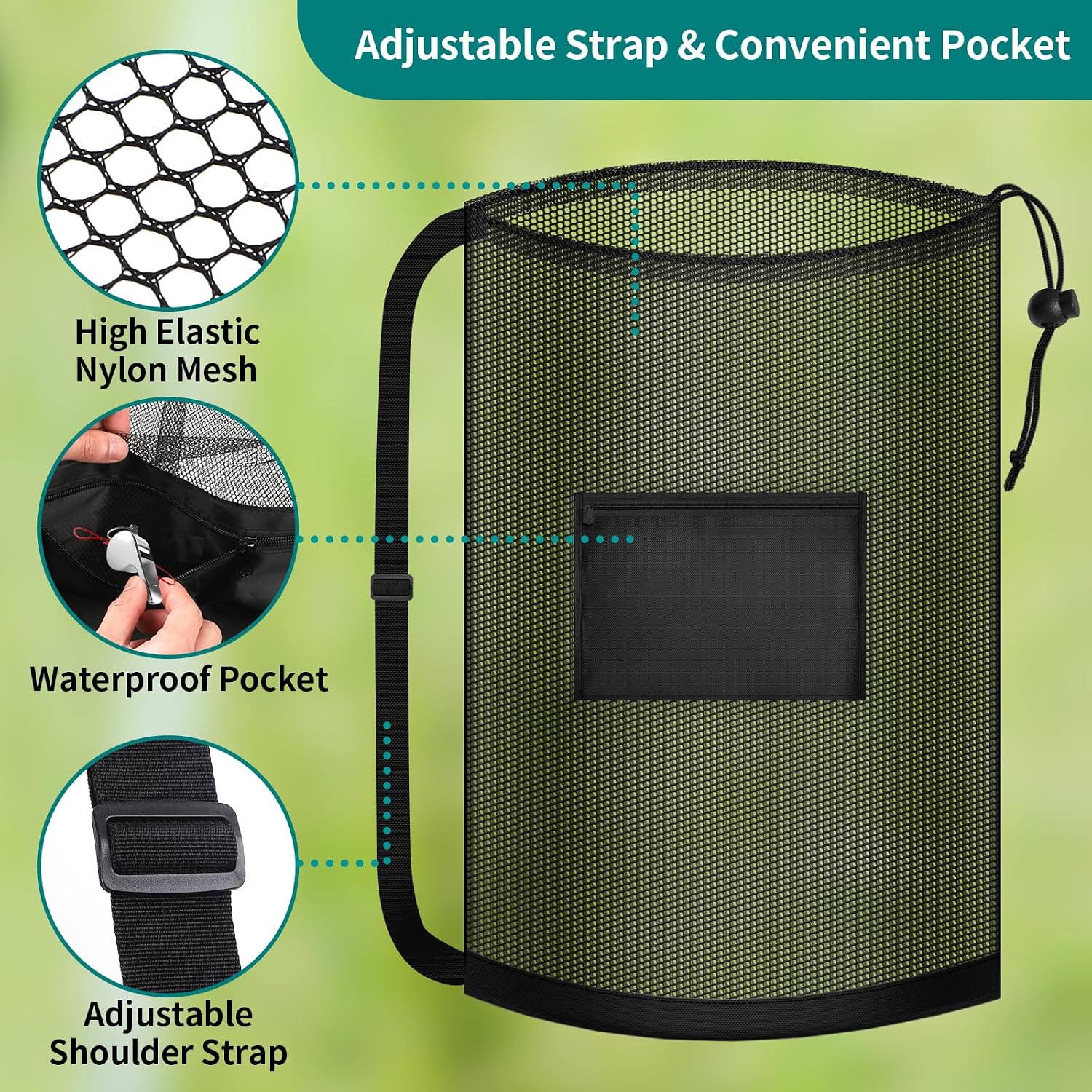 Extra Large Soccer Ball Bag, 40" x 30" Drawstring Mesh Ball Bag with Pocket, Heavy Duty Sport Net Sack for Coaches, Storage Bag for Basketball, Volleyball, Gym Equipment, Swimming Gear - Image 4