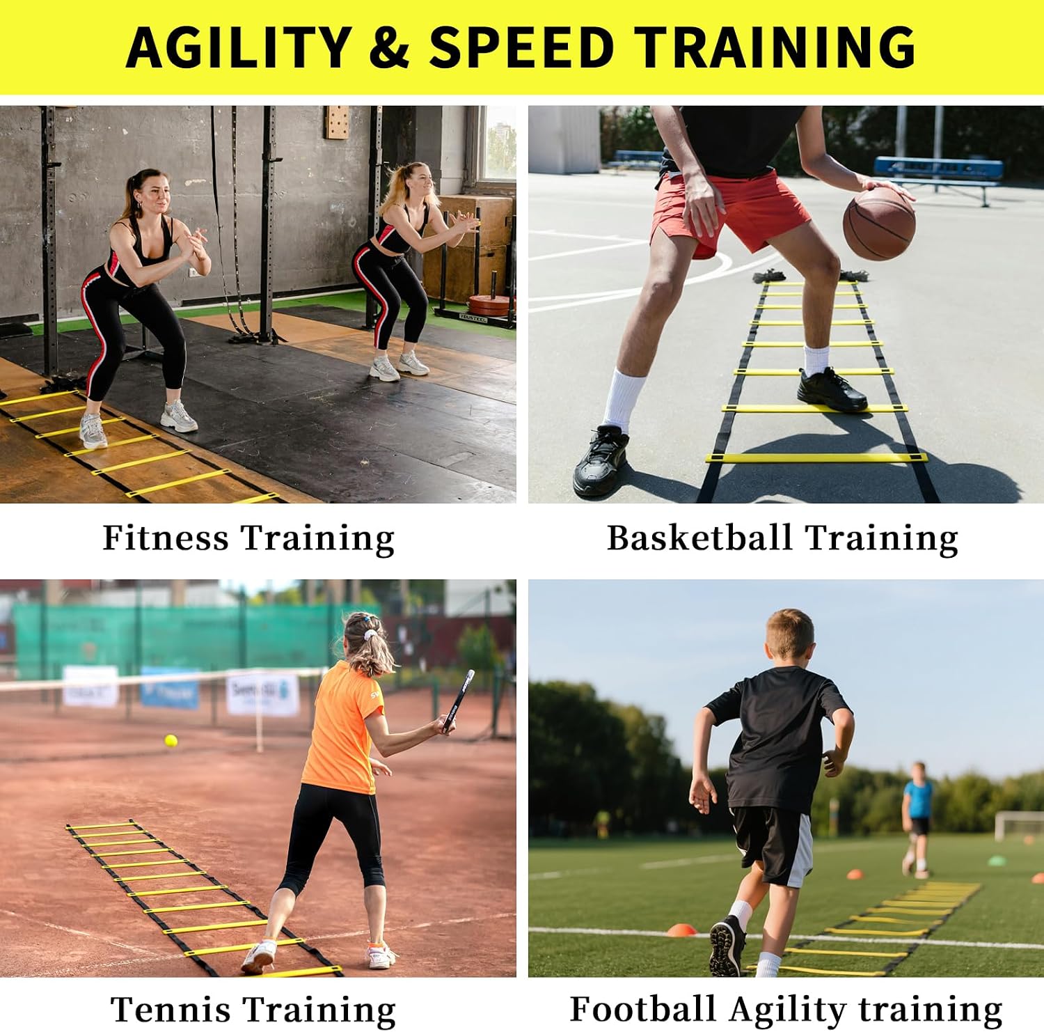 20ft Adjustable Agility Ladder | Speed Ladder for Soccer, 12 Adjustable Rungs, Durable, Carry Bag & Straps, Yellow, Footwork Training for Athletes - Image 8