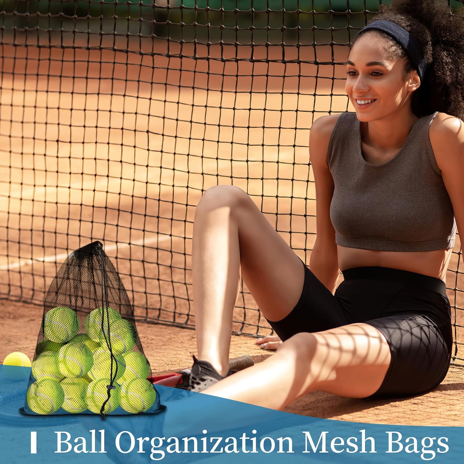 6 Pcs Mesh Bags Drawstring, 14x17 Inch with Lock, Multipurpose Storage Bags for Gym, Balls, Beach, Laundry(Black) - Image 5