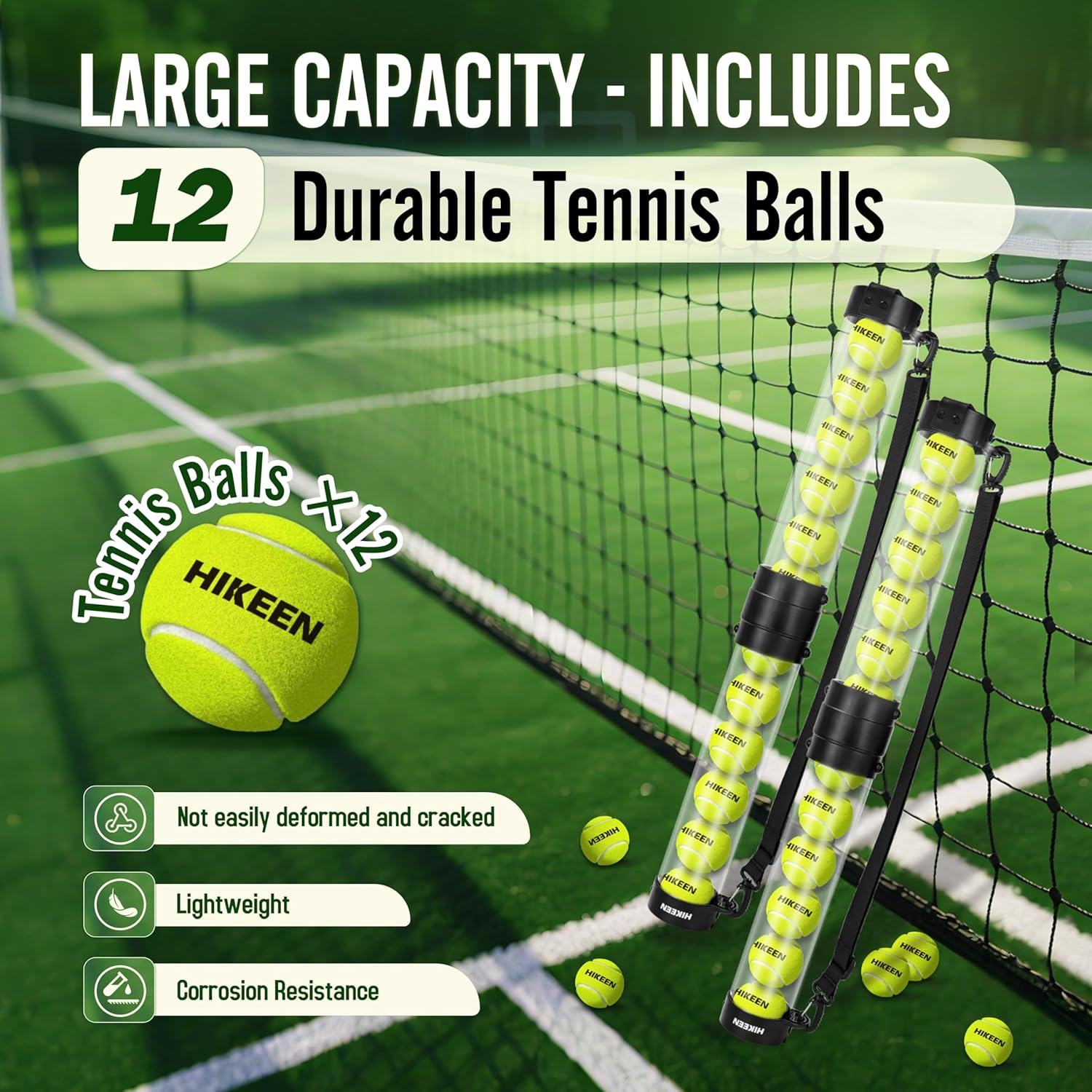 Hikeen Durable Tennis Ball Pick up Tube with 6/12 Tennis Balls,Quick Pickup & Storage Tennis Ball Tube with Shoulder Strap for Tennis Accessories - Includes 6/12 Balls - Image 2