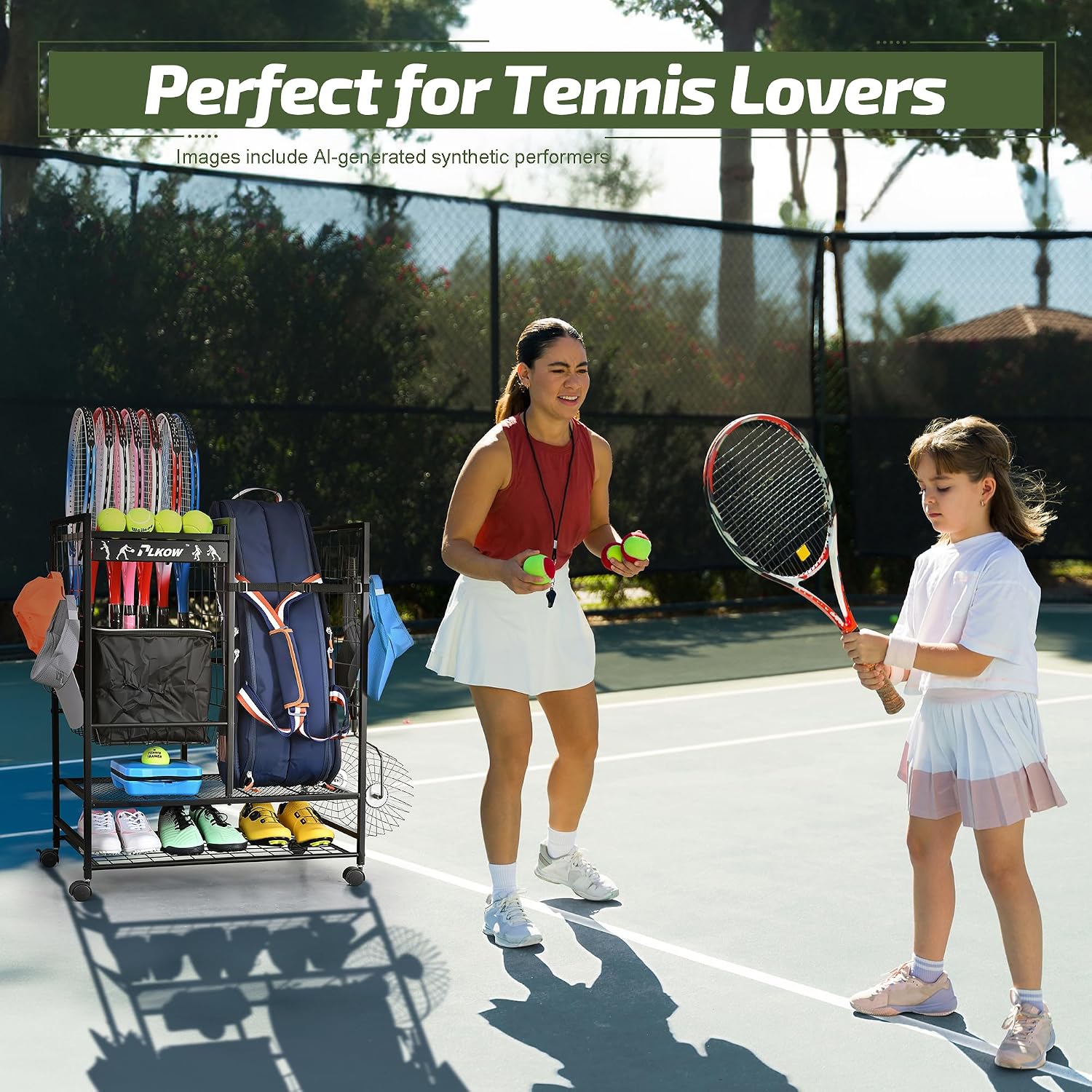 PLKOW Tennis Bag Organizer Tennis Racket Storage Rack, Tennis Equipment Holder for Bags, Balls, Racquet & Accessories, Versatile Gear Organizer for Garage, Club, or School - Image 8