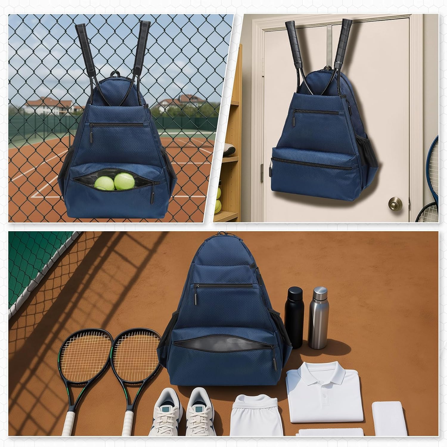 Tennis Backpack for Rackets, Waterproof Tennis Bag with Shoe Compartment, Wet/Dry Pocket, Fence Hook, for Tennis, Pickleball, Badminton - Image 2