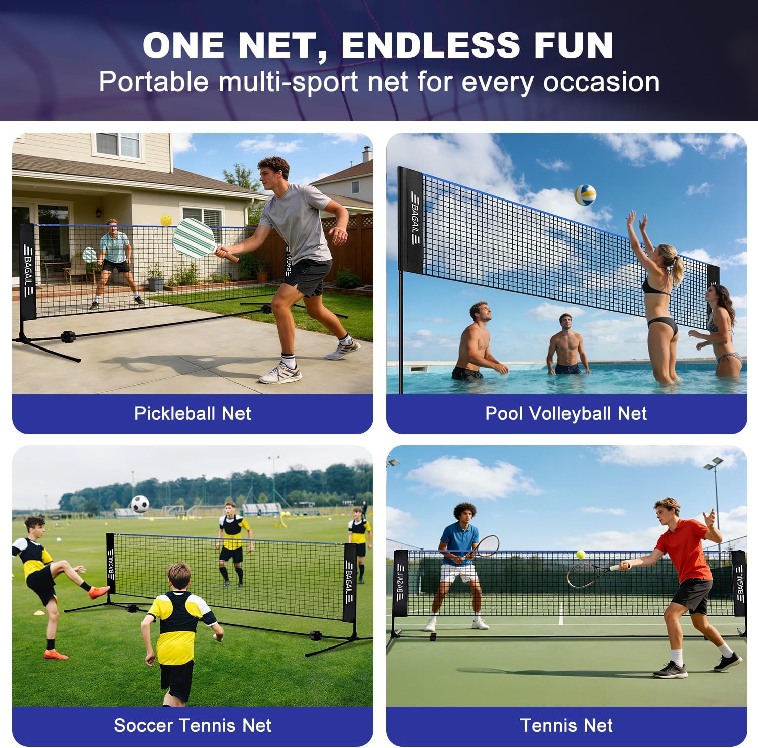 BAGAIL Badminton Net, Height Adjustable Kids Volleyball Net, Foldable Nylon Net 10 ft/14ft/17ft Wide, Tennis Net, Small Pickleball Net for Backyard Game and Indoor Outdoor Use, Easy Setup - Image 5