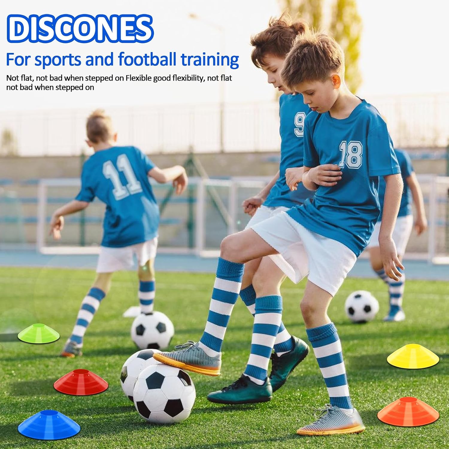 Soccer Cones for Training, 100/15 Pack Agility Cones with Carry Bag, Multi-Color Disc Cones for Sports Training, Soccer, Football, Basketball, Field Cone Markers, Indoor Outdoor Sports - Image 4