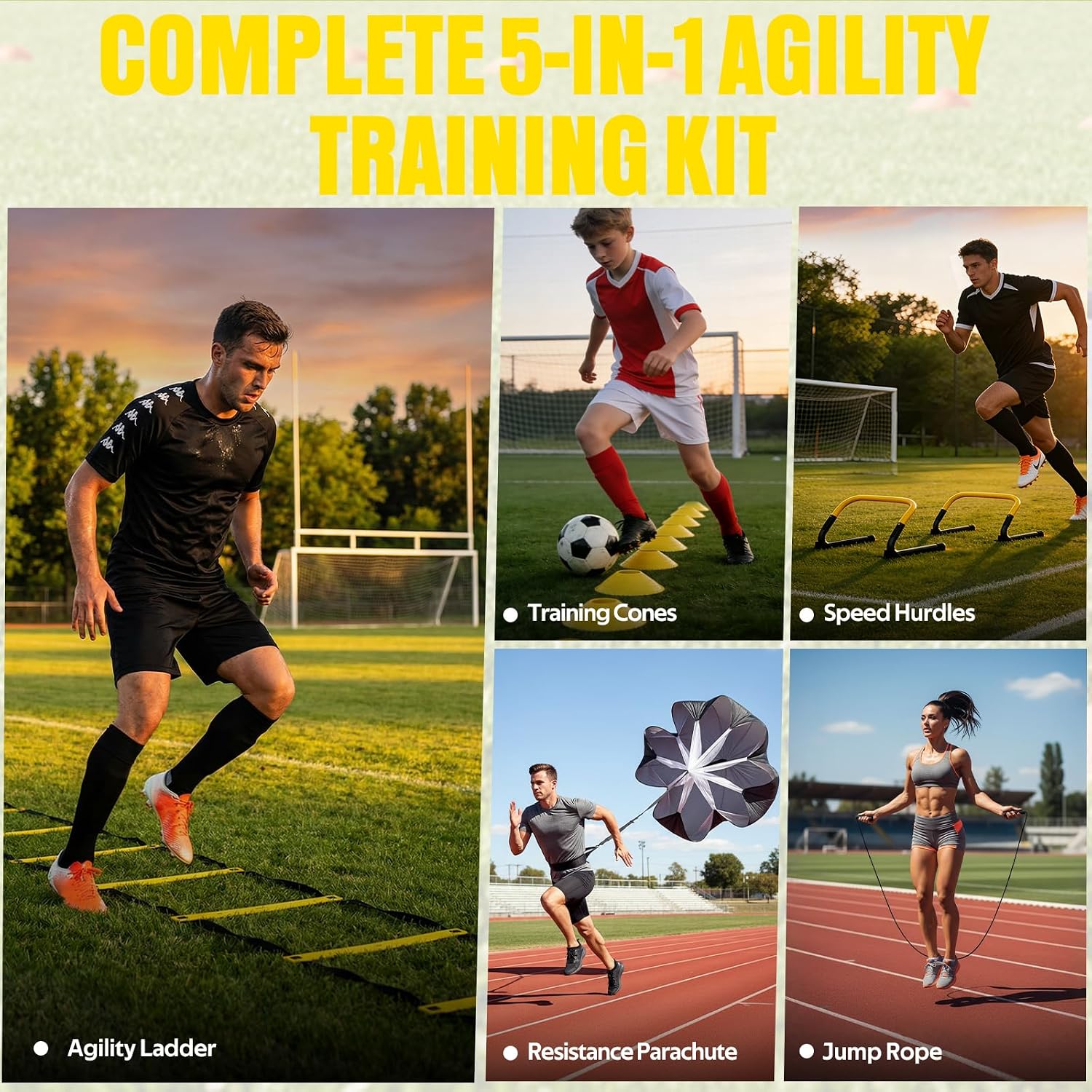 Agility Ladder, Soccer Football Training Equipment Set - 20ft Speed Ladder, 4 Hurdles,Parachute, 12 Cones & Jump Rope | Agility & Speed Training for Kids Youth Adults,Basketball & Football Accessories - Image 4