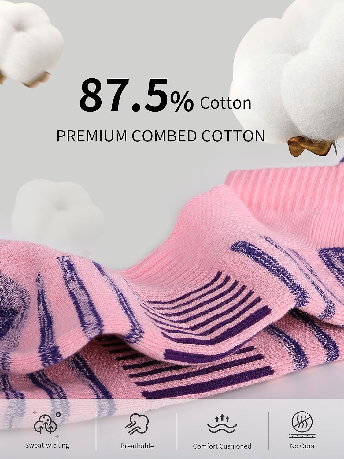 Airacker Athletic Running Ankle Cotton Socks, Low Cut Cushioned functional Anti-Blister Tab Sports Socks for Men Women 6pairs - Image 5