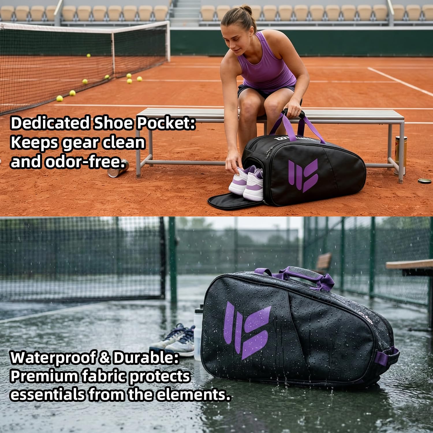Smartway Tennis Bag for Men Women, 6 Rackets Large Racquet Bag with Shoe Compartment & Insulated Pocket, Waterproof Gym Backpack & Sports Duffel for Pickleball, Training and Daily Use - Image 6