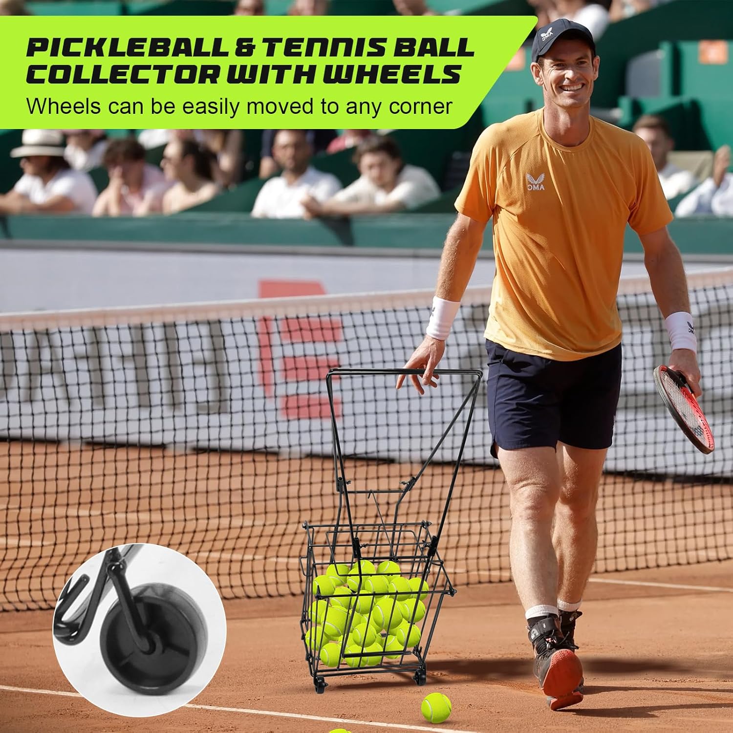 ParseBio Portable Pickleball Tennis Ball Collector with Wheel, 90 Tennis Balls Capacity, Pickleball Retriever Basket Carrier Gatherer Picker Hopper Container - Image 3