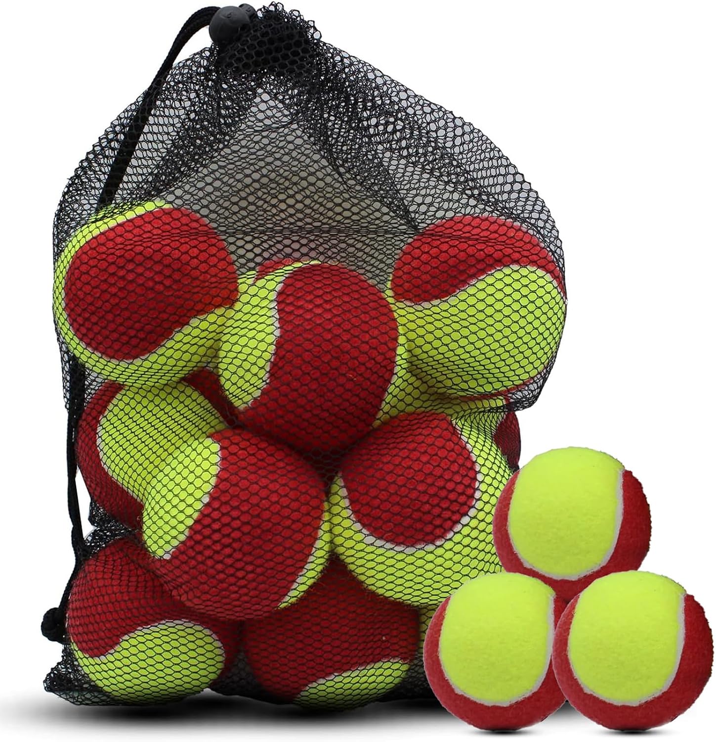 SHYUJAJIE 20 Pack 25%/50%/75% Low Compression Stage Tennis Ball for Beginners Youth Kids Training Practicing Ball with Mesh Bag for Easy Transport