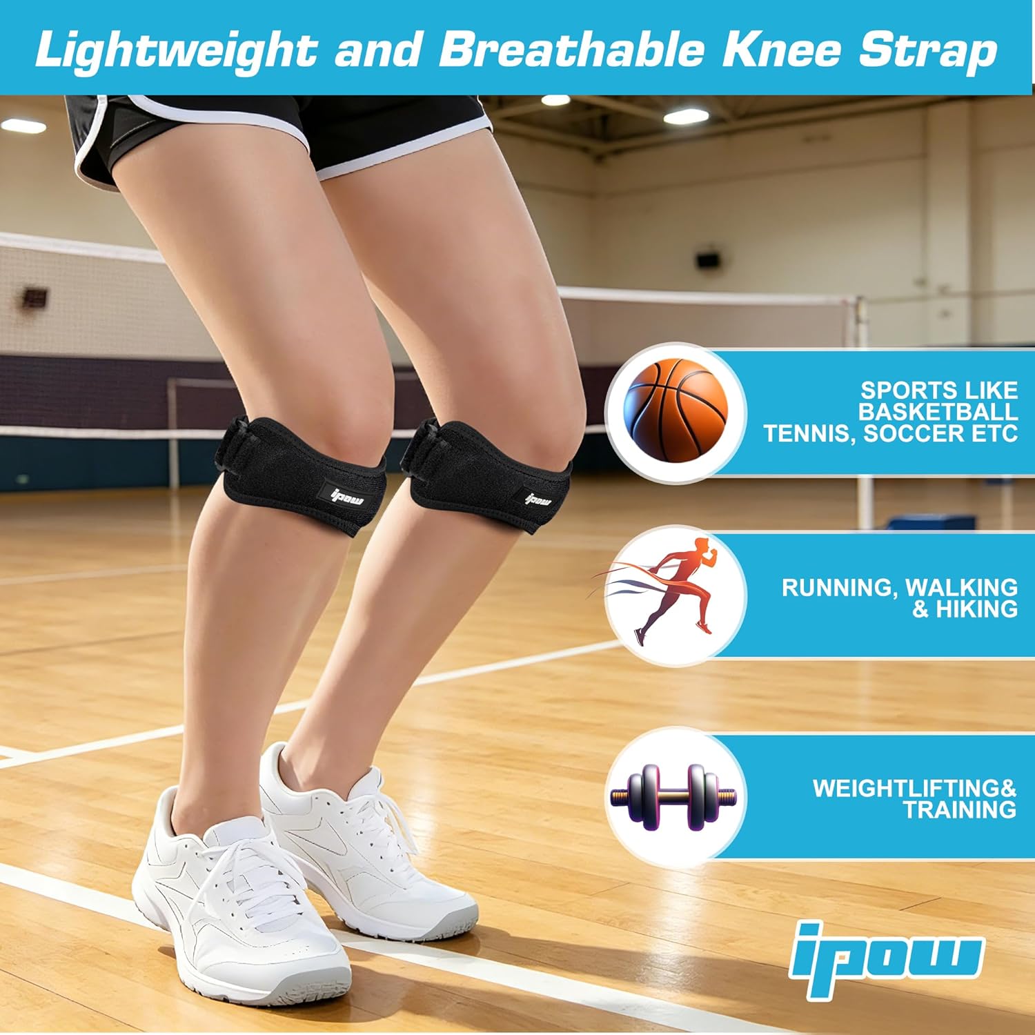IPOW 2 Pack Knee Pain Relief & Patella Stabilizer Knee Strap Brace Support for Hiking, Soccer, Basketball, Running, Jumpers Knee, Tennis, Tendonitis, Volleyball & Squats, Black - Image 5