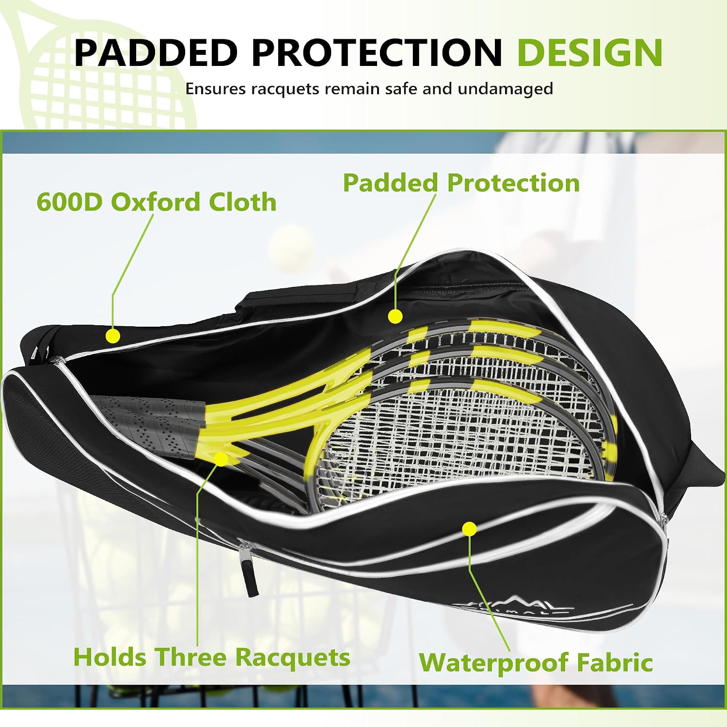 Himal 3 Racquet Tennis Bag With Protective Pad, Tennis Racket Bag for Men Women, Sports Enthusiasts of All Ages - Image 6