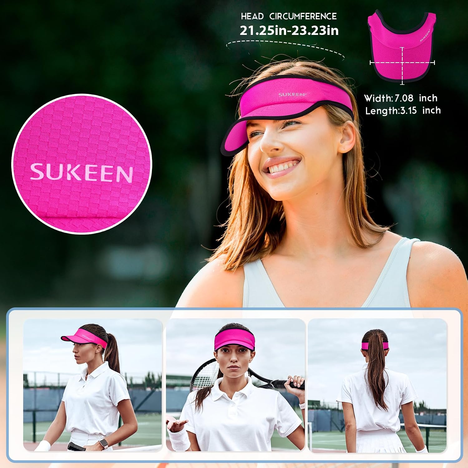 Sukeen Sports Sun Visor for Men Women, Lightweight Packable Cooling Visor Hat, Stretchy Empty Top Cap - Image 6