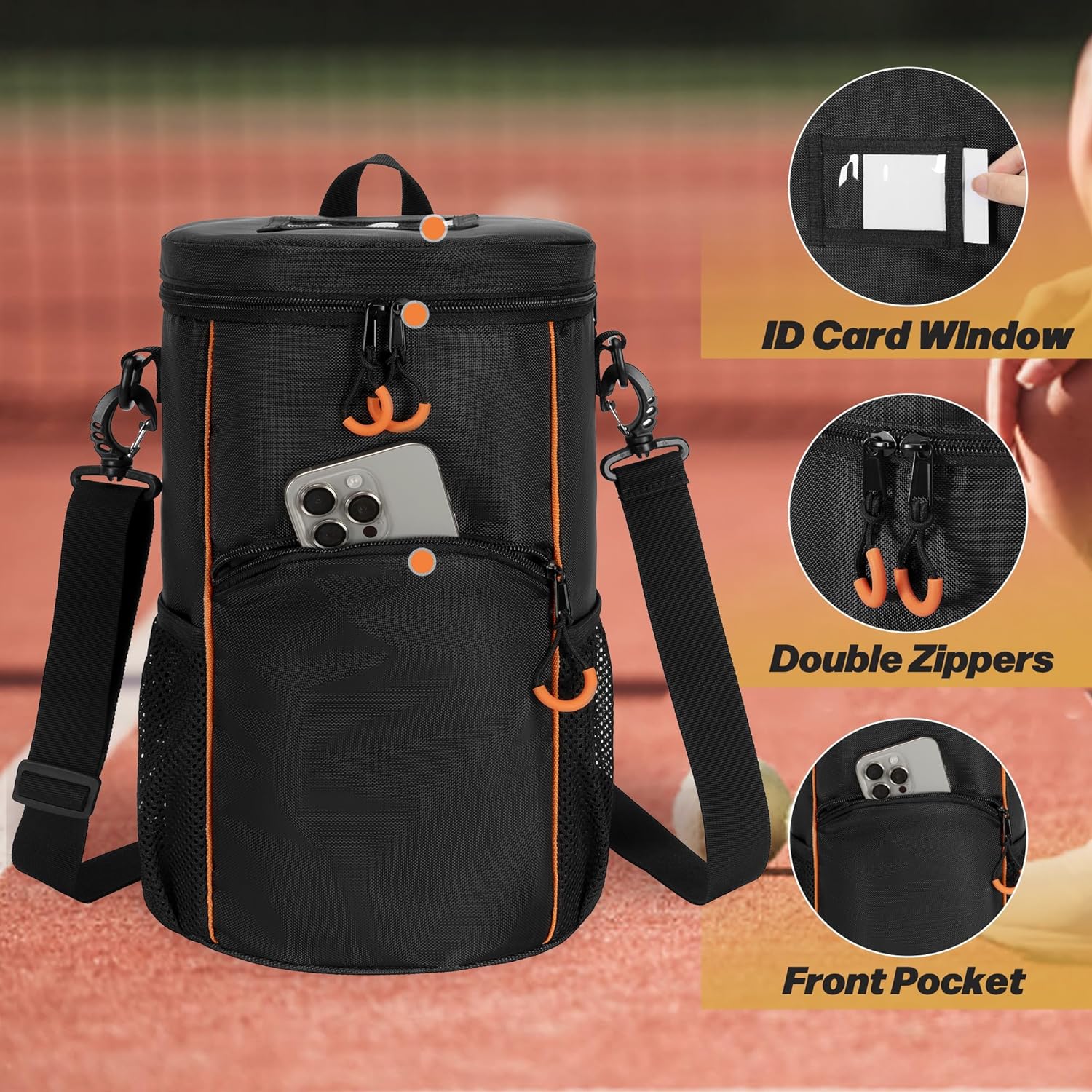 DSLEAF Tennis Ball Bag with Sturdy Bottom, Baseball & Lacrosse Ball Bag with Multiple Pockets and Portable Shoulder Strap for Tennis, Baseball, Lacrosse,Pickle Ball and Table Tennis Training - Image 3