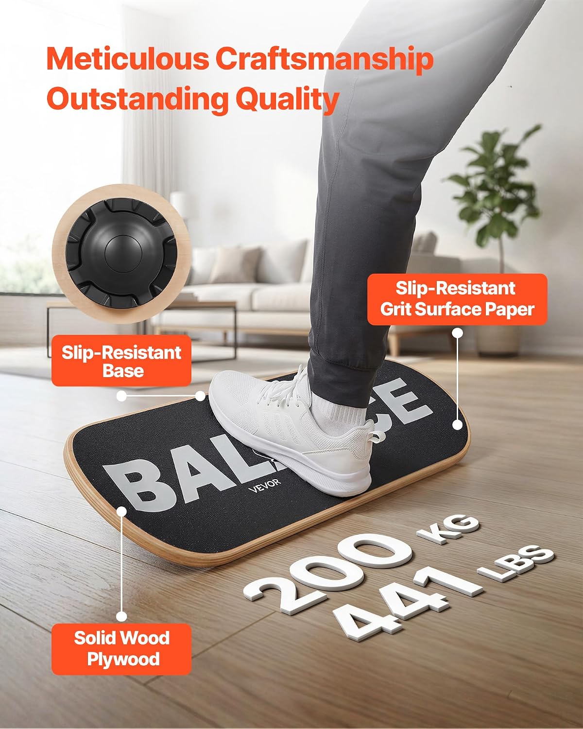 VEVOR Balance Board, Wobble Board Trainer for Adults 3-Level Adjustable Base, Premium Wooden Balance Training Equipment, Slip-Resistant Surface for Core Workout, Standing Desk Exercise, Home Gym, Yoga - Image 4