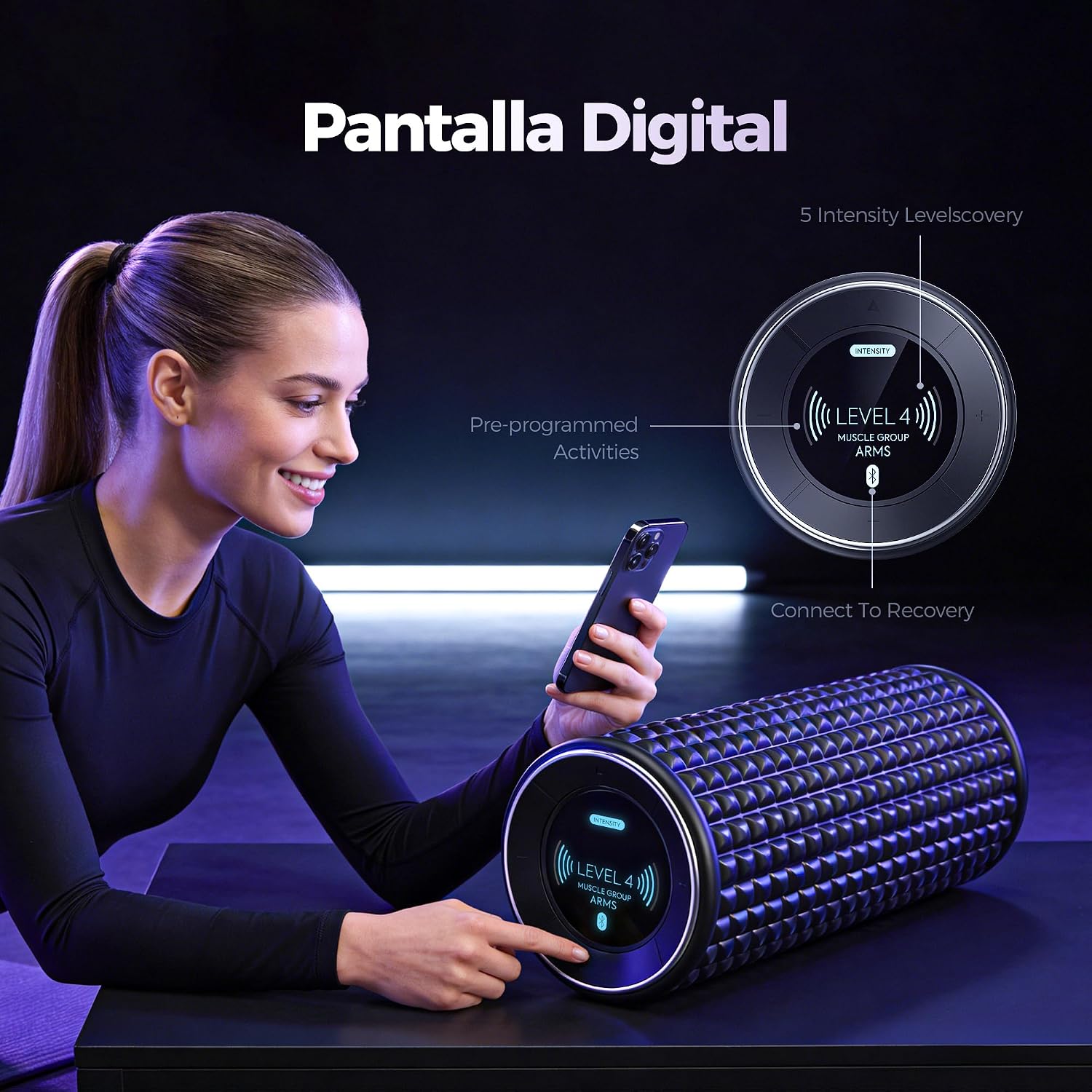 Vibrating Foam Roller with Smart APP Control, 5-Speed Electric Deep Tissue Massage Roller for Back Pain Relief, Muscle Recovery, Physical Therapy, Yoga, Neck, Leg Pain - Rechargeable & Portable - Image 3