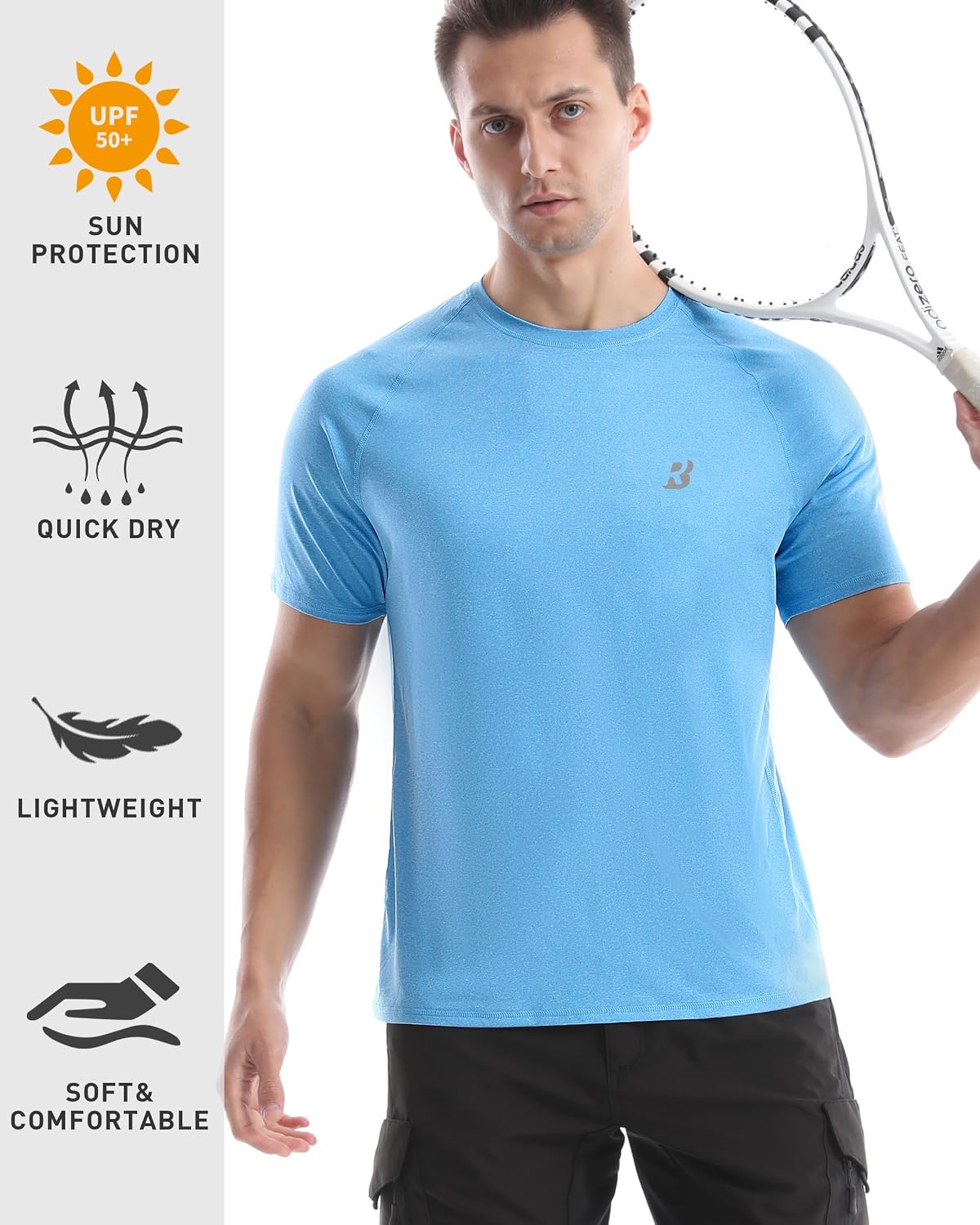 Roadbox Swim Shirts Short Sleeve for Men, Sun Protection UPF 50+ Fishing Rash Guard, UV Gym Workout Shirt for Running Outdoor - Image 4