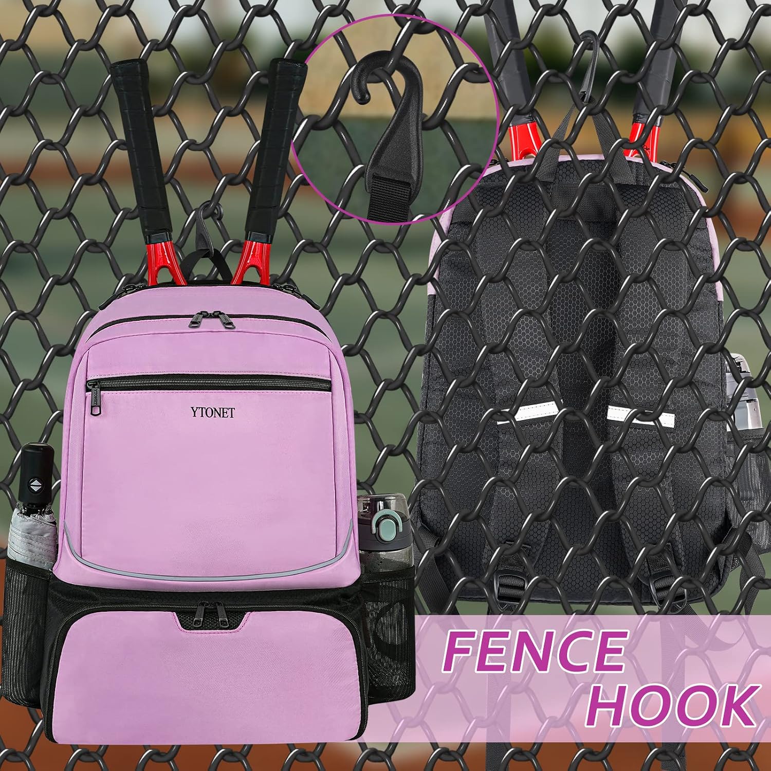 Ytonet Tennis Bag Tennis Backpack for Women Men 2 Rackets with Insulated Pocket Ventilated Shoe Compartment - Image 6