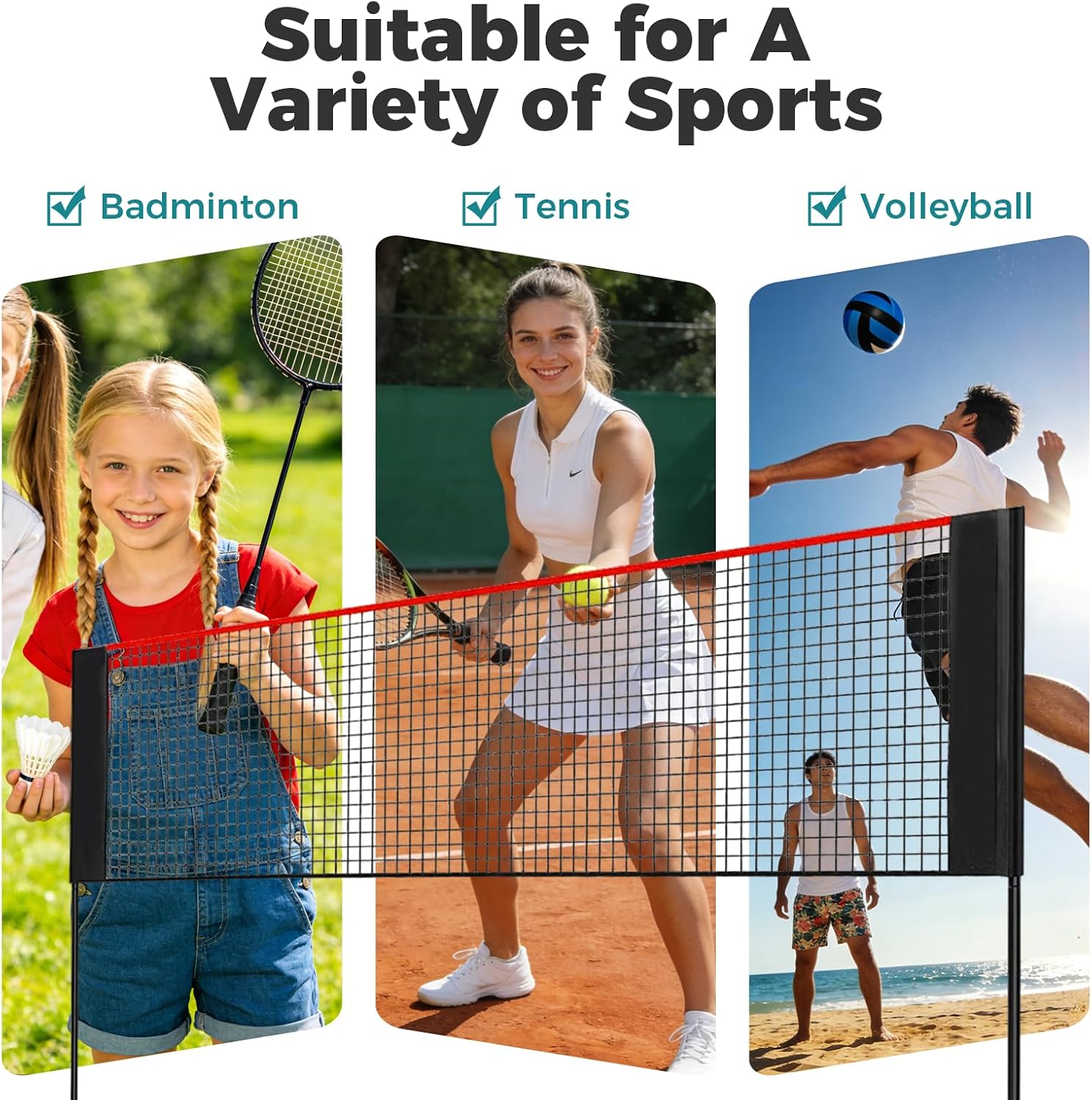 OLIXIS Portable Badminton Net, 2-5 FT Height Adjustable Volleyball Net, Badminton Net with Carry Bag, Volleyball Net, Pickball Net, Backyard Game Indoor Outdoor Use - Image 5