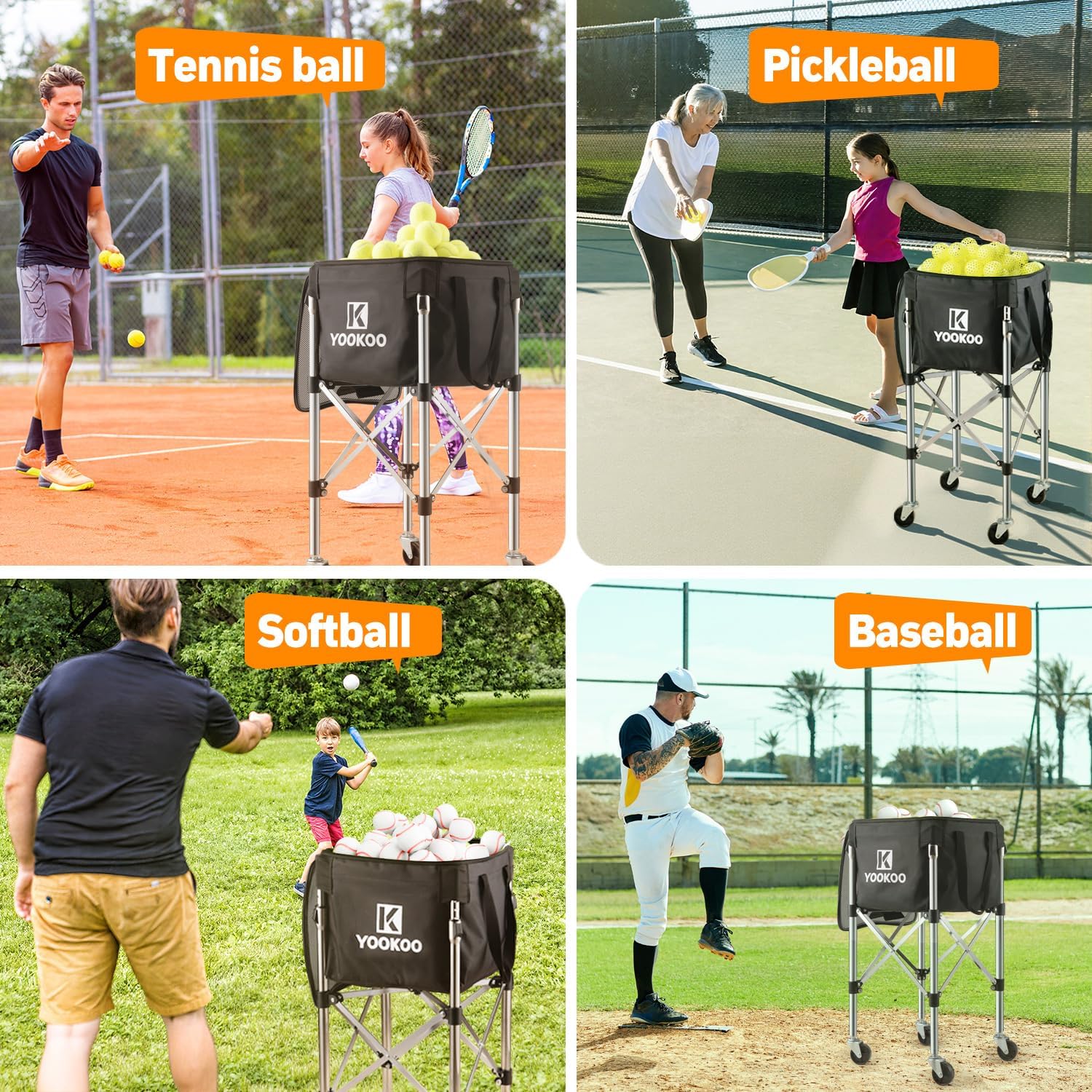 YooKoo Sturdy Tennis Ball Hopper Holds 200 Balls, Lightweight Tennis Ball Basket, Easy to Use Without Installation for Tennis Training and Teaching - Image 8