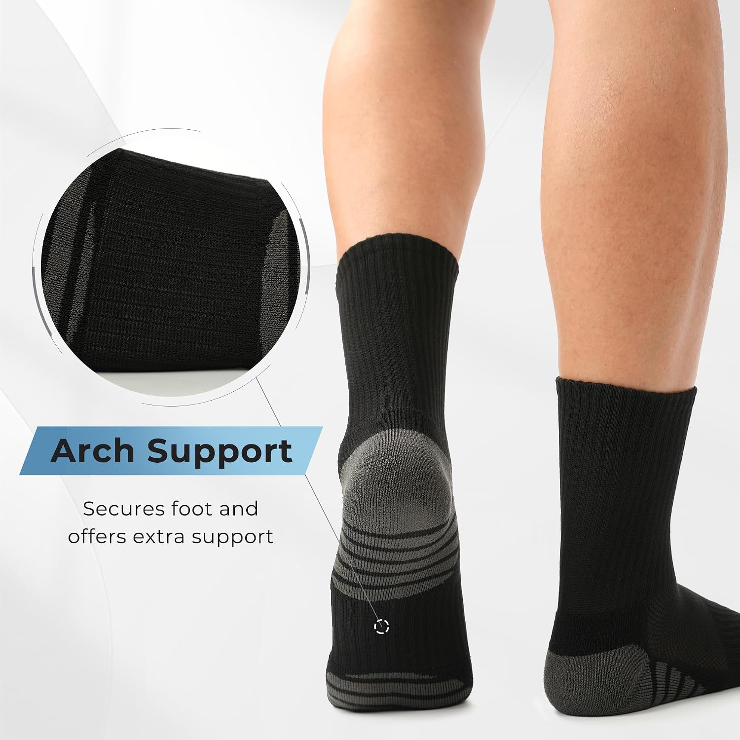 BAMBOO COOL Men's Crew Socks Athletic Running Sports Socks, Cushioned Moisture Wicking, Breathable Arch Support 6 Pack - Image 2