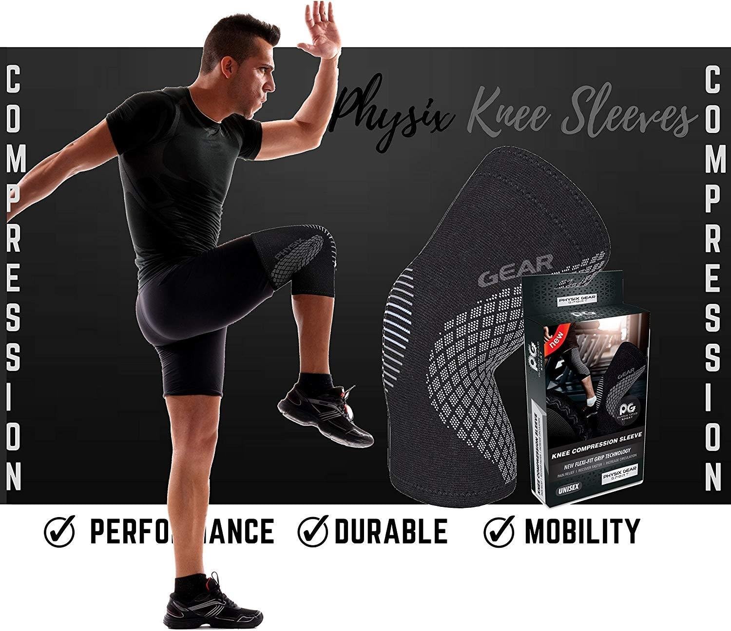 Physix Gear Knee Compression Sleeve for Men & Women - Best Compression Knee Brace for Walking, Running, Gym, Basketball, Weightlifting,Workout, Sports - Knee sleeves Support Compression & Stability - Image 9