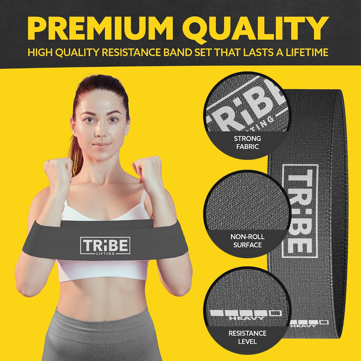 Tribe Lifting Fabric Resistance Bands for Working Out - 5 Exercise Bands Set for Legs and Glutes - Booty Bands for Women and Men - Thick Cloth Workout Bands for Physical Therapy, Hip Training - Image 6