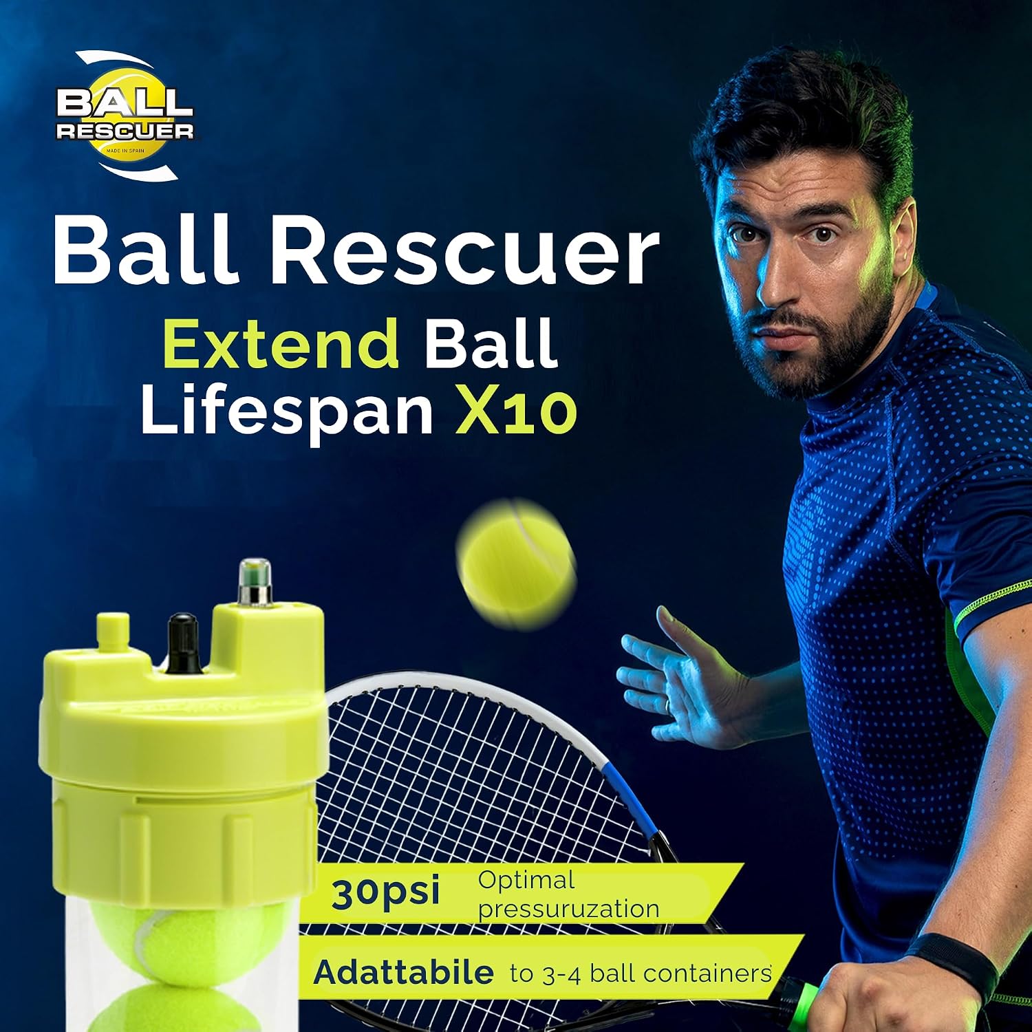 BALL RESCUER: Tennis Ball Pressurizer – Converts Compatible Tennis Ball Container into a 30 psi Ball Pressurizer & Extends Ball Life (Pump & Container not Included in Standard and Standard Plus) - Image 6