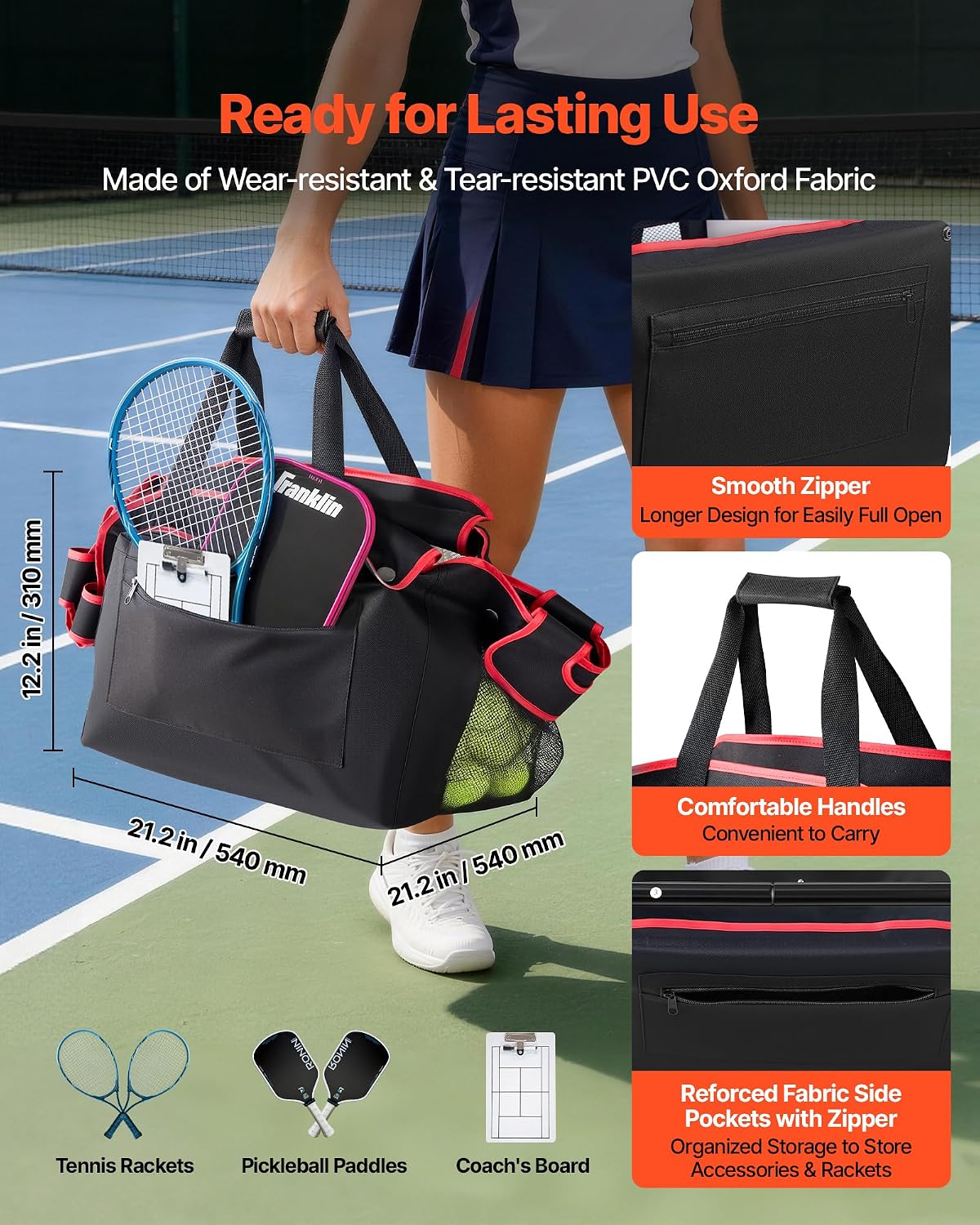 VEVOR Tennis & Pickleball Hopper Holds 200/175/150/120 Balls, 3-in-1 Tennis Foldable Pickleball Basket Cart for Easy Installation, Storage Bag for Tennis Training & Teaching - Image 3