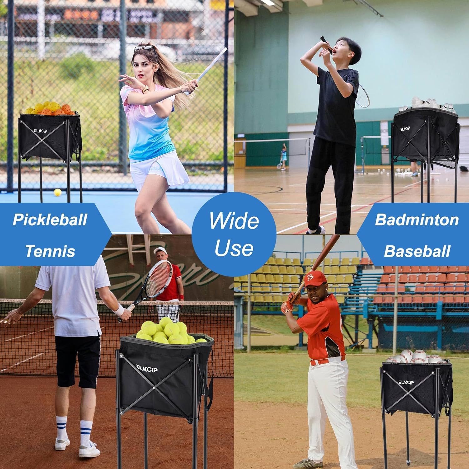 Portable Pickleball & Tennis Ball Hopper with Wheels, Foldable Sports Balls Teaching Cart, Lightweight Softball Caddy, Large Capacity Baseball Basket Carrier for Training - Image 6
