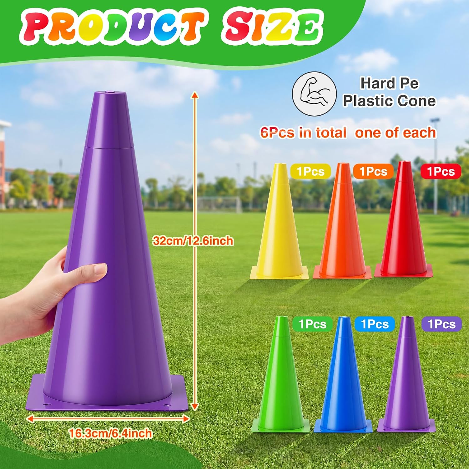 Seenelling 6 Pcs PE Cones Flexible Vinyl Poly 6-Colored PE Class Equipment for Sports Training - Image 2