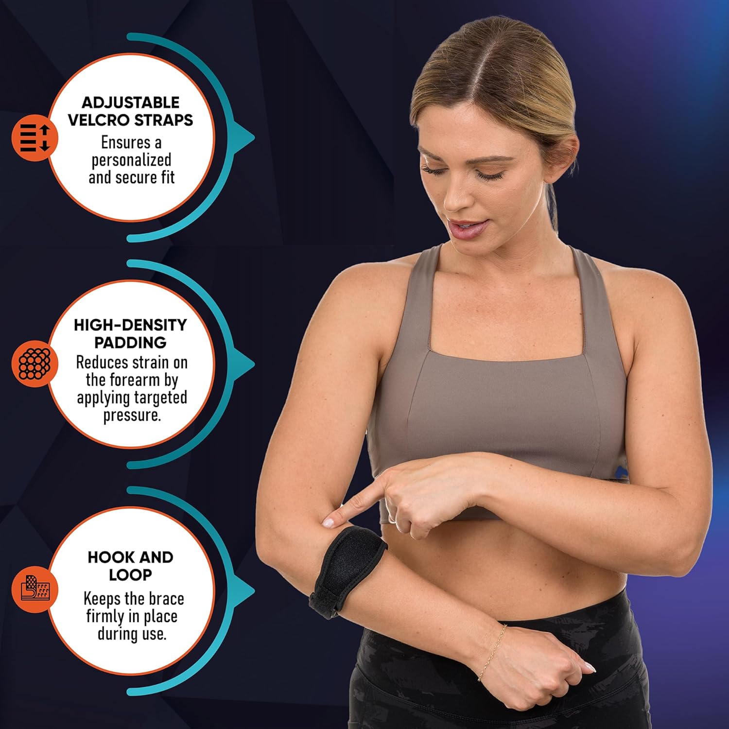 PhysFlex 2-Pack Elbow Brace for Men & Women, Adjustable Tennis & Golfer's Elbow Support Strap for Tendonitis Pain Relief - Compression Pad for Arm, Forearm, Tendon Pain Relief - Image 6