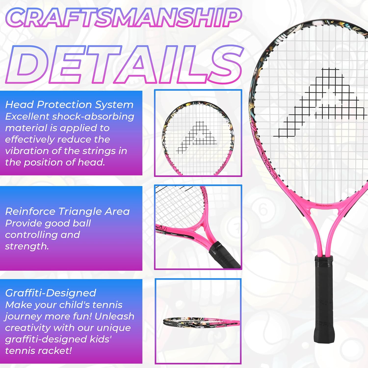 AMA SPORT Kids Tennis Racket for Junior Toddlers Starter Kit 17-25" Tennis Racquet for Girls and Boys with 420D Nylon Shoulder Strap Bag - Image 3