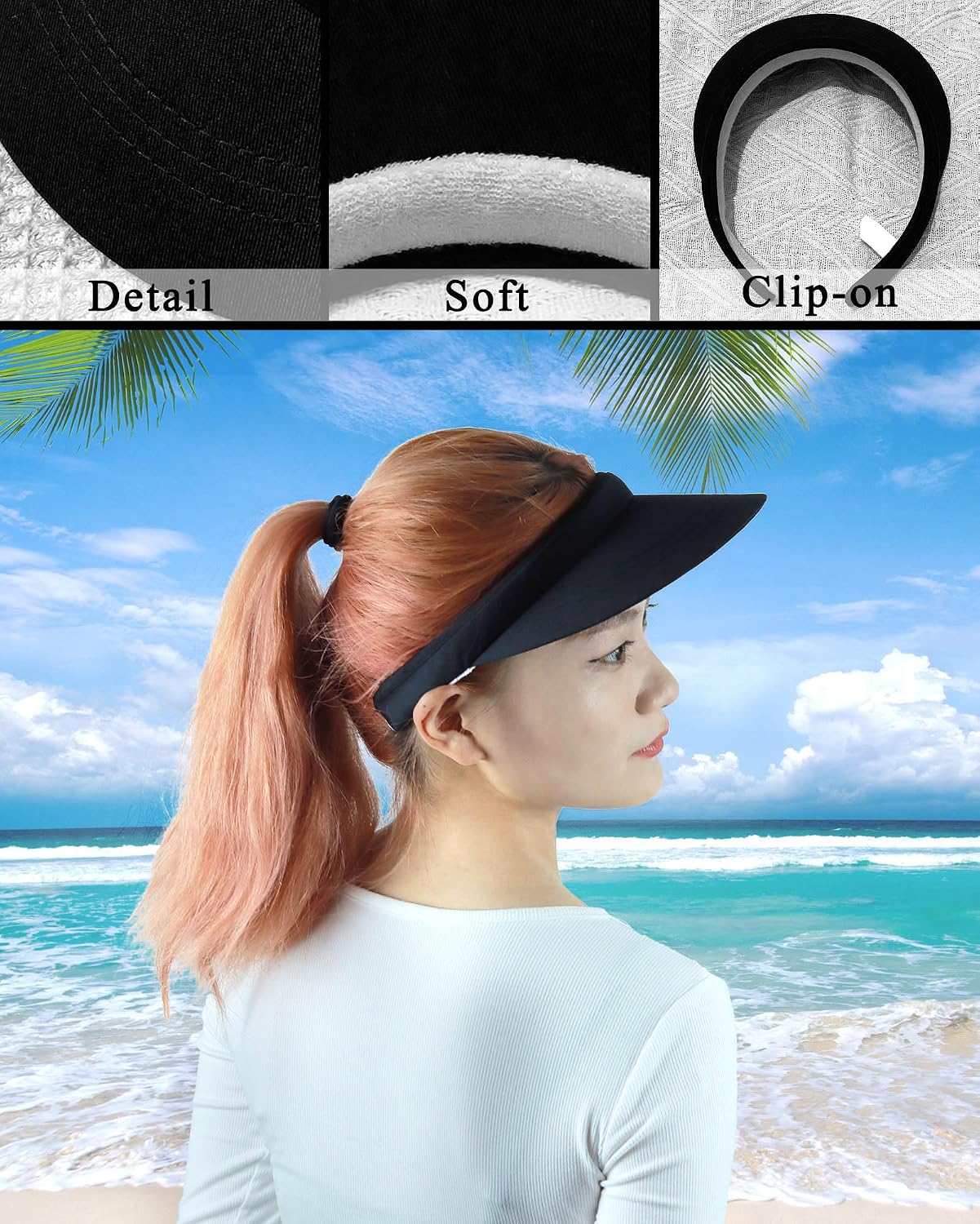 3 Pack Sports Sun Visor Hat Women Men Adjustable Clip On Visors Outdoor Golf Beach Cap - Image 5