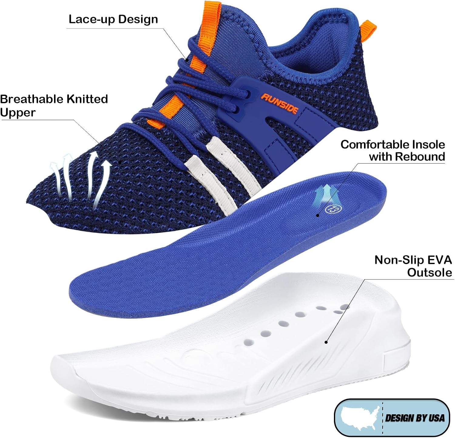 RUNSIDE Boys Girls Tennis Shoes Kids Lightweight Breathable Sneakers Lace-up Running Athletic Shoes for Toddler/Little Kid/Big Kid - Image 5