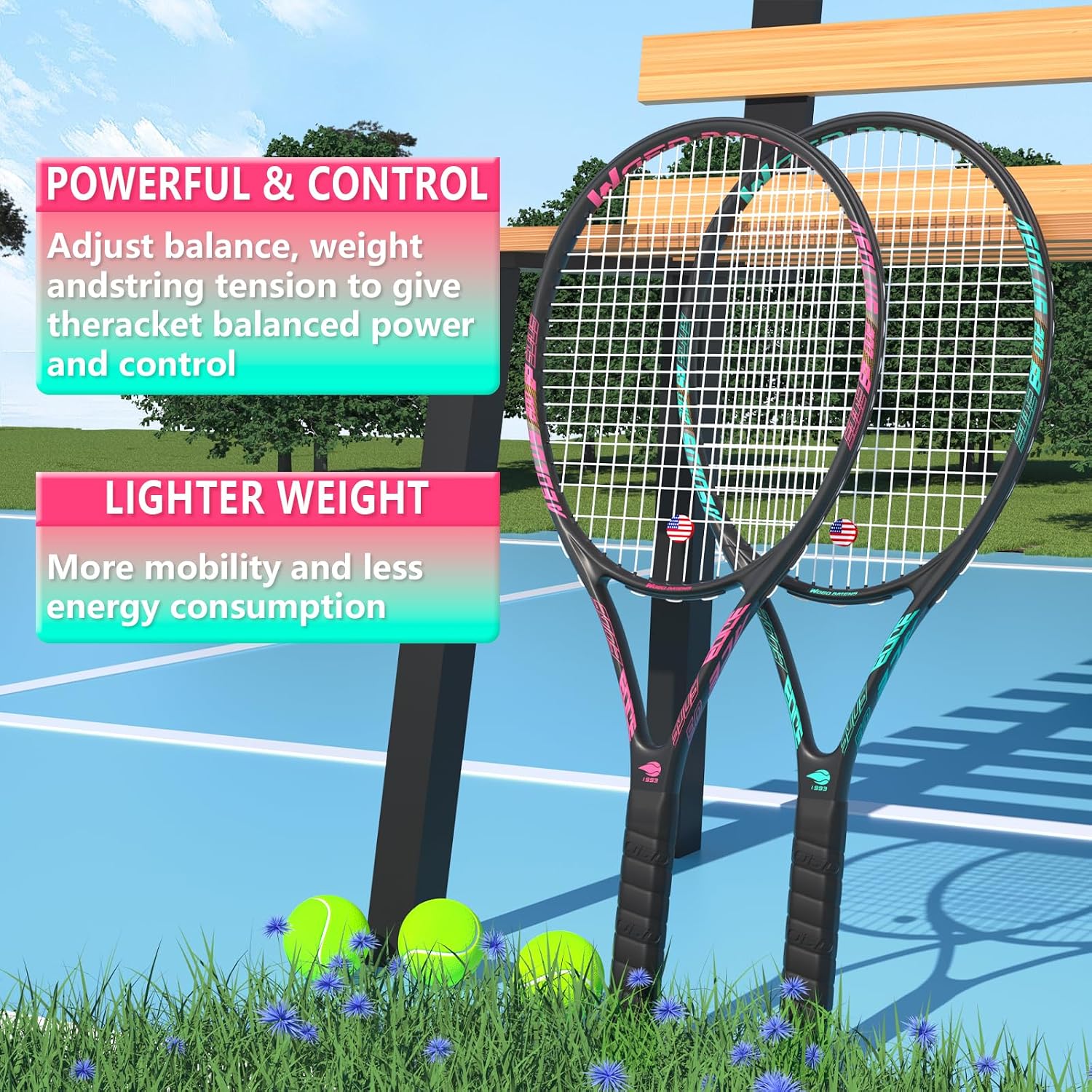 Pro Tennis Racket for Adults, 2 Player 27 inch Speed Tennis Racquet Acceptable for Beginner and Professional with 3 Tennis Balls, 2 Vibration Dampes, 2 Overgrips, Tennis Bag - Image 4