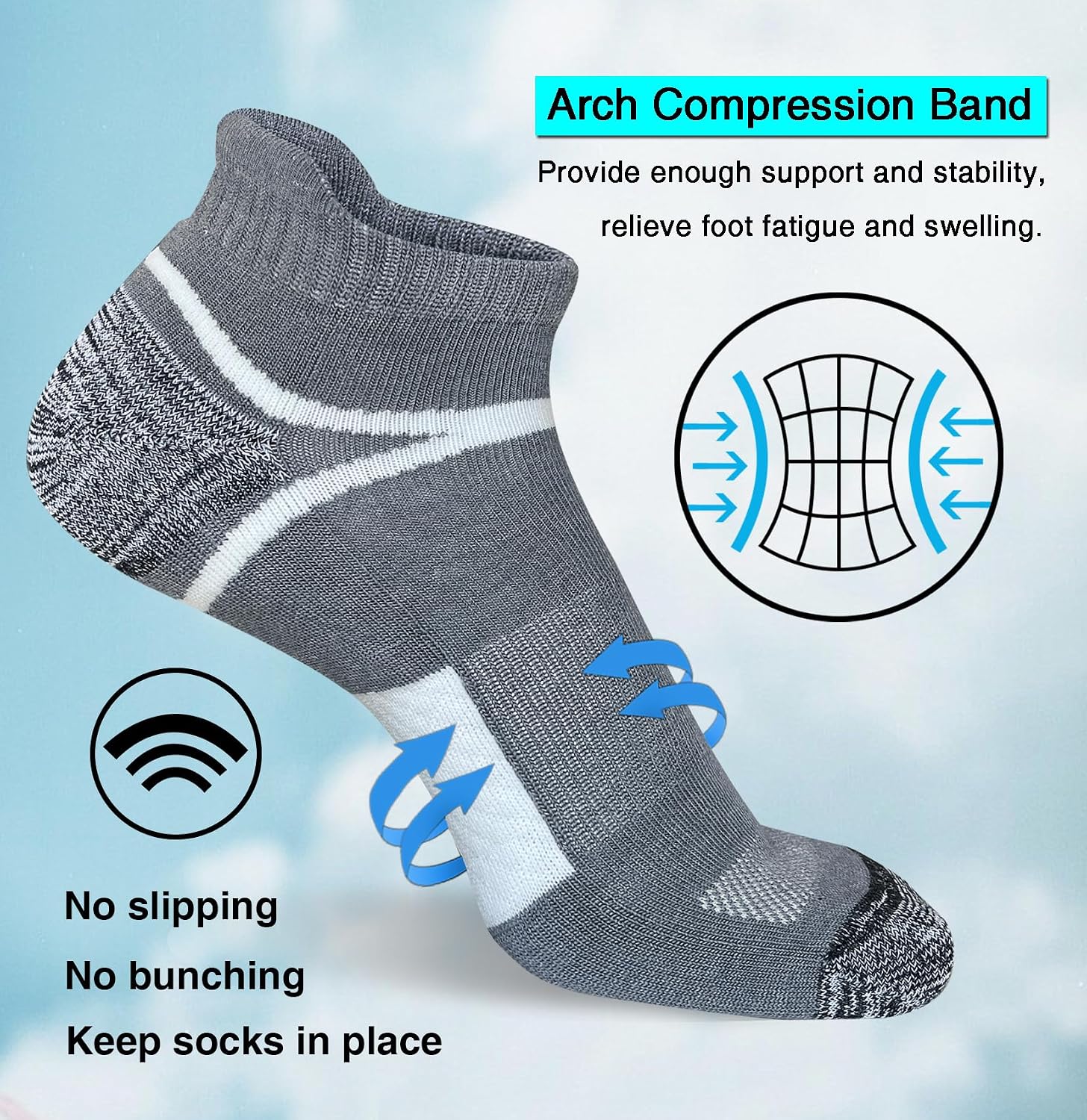 suaskk Men's Ankle Athletic Cushioned Anti-Blister Running Socks 5 Pairs | Comfort and Breathable, Moisture Wicking, - Image 5