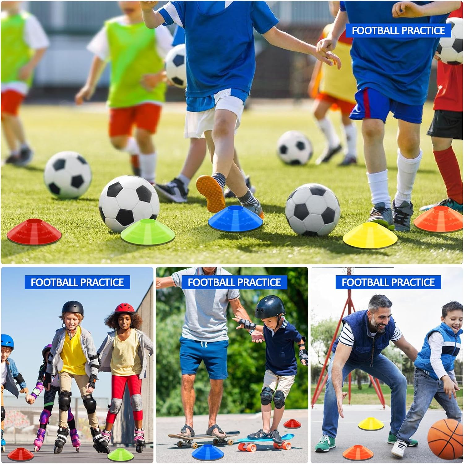 Soccer Cones for Training, 100/15 Pack Agility Cones with Carry Bag, Multi-Color Disc Cones for Sports Training, Soccer, Football, Basketball, Field Cone Markers, Indoor Outdoor Sports - Image 7