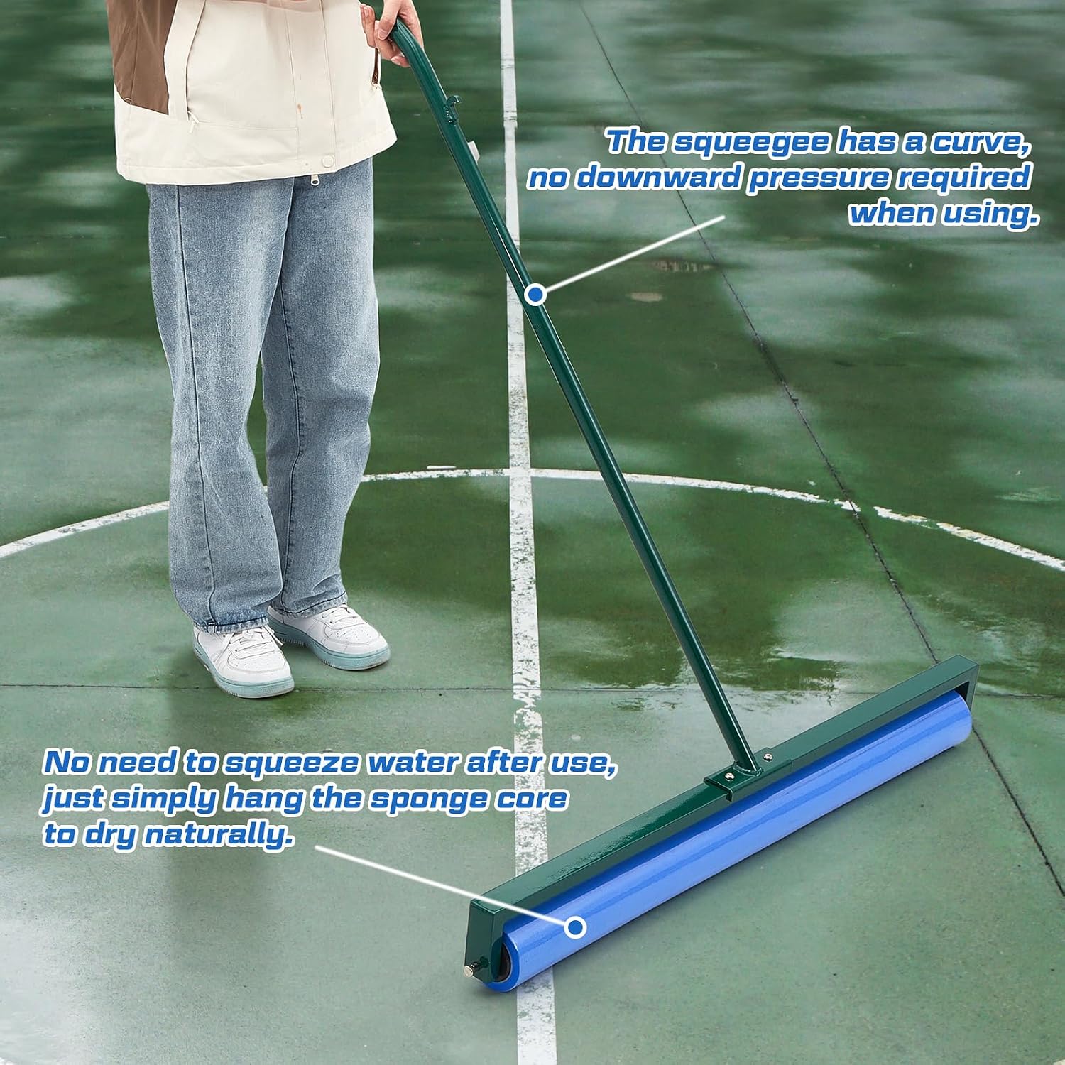 Suclain 36 Inch Tennis Court Squeegee PVA Foam Sponge Roller Lightweight Removes Water Quickly Clear Floors Tool for Tennis Basketball Sports Courts Garages - Image 6