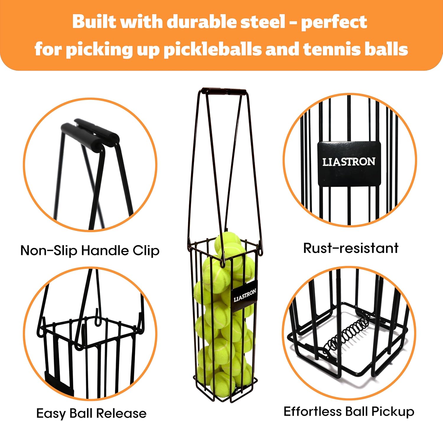 Tennis Ball Hopper Basket Pickleball Picker Upper Pickleball Ball Basket Pickup Hopper Retriever Collector for Balls for Easy Picking Metal Durable Portable Large Capacity Coaches Training - Image 2