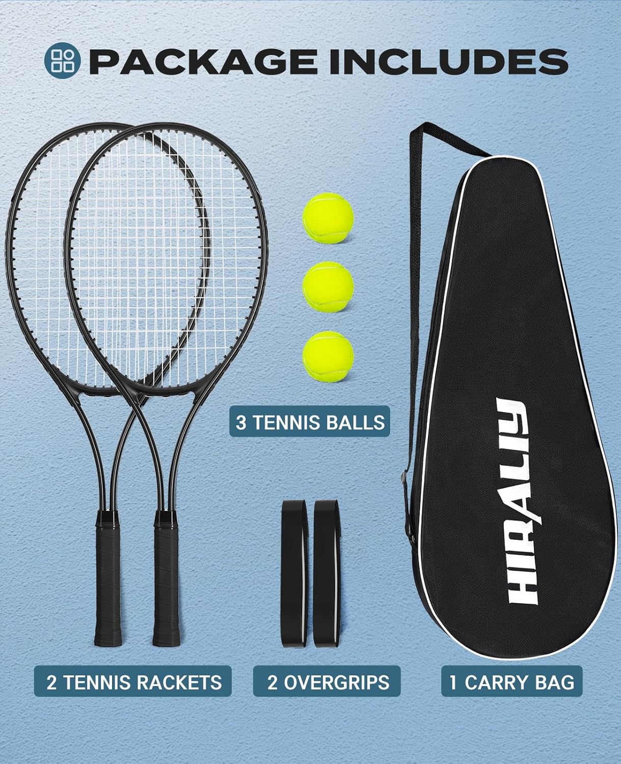 HIRALIY Tennis Rackets 2 Pack for Adults Beginners - 27 Inch Lightweight Aluminum Tennis Racquet Set with 3 Balls & Carry Bag - Vibration Dampening & Large Sweet Spot for Men Women Couples - Image 2