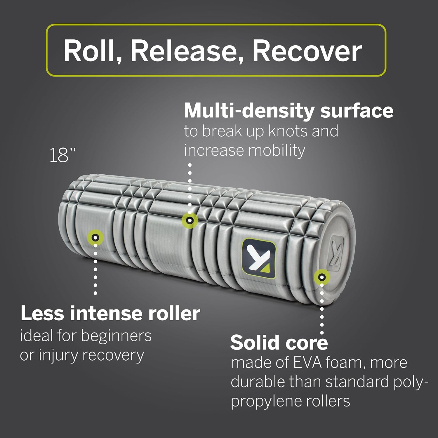 TriggerPoint CORE Foam Massage Roller with Softer Compression for Exercise, Deep Tissue and Muscle Recovery - Relieves Muscle Pain & Tightness, Improves Mobility & Circulation (12'', 18'', 36'') - Image 3