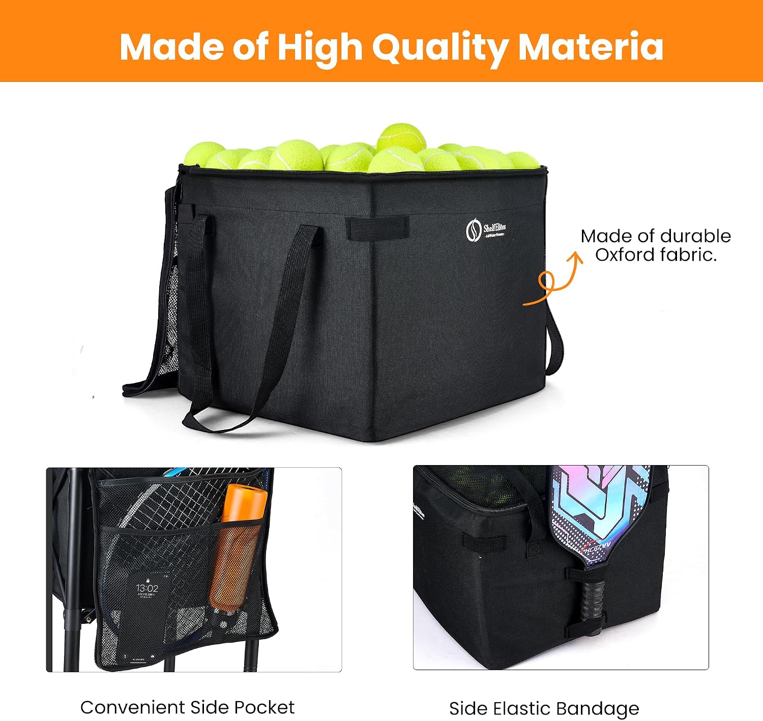 Portable Tennis Ball Hopper & Pickleball Basket, Foldable Tennis Ball Cart with Storage Bag, Multi-Sport Ball Collector for Training & Practice - Image 3