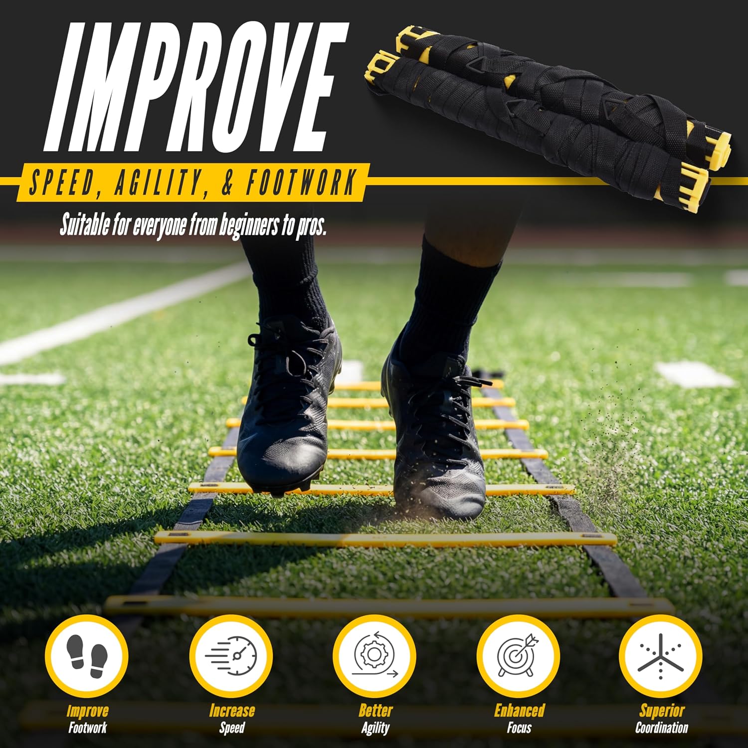 Agility Ladder, 2 Pack - Exercise and Training Ladder Set with Ground Stakes for Football, Soccer, Tennis, and More - Improves Speed & Fitness - Complete with Carrying Bag - Image 2