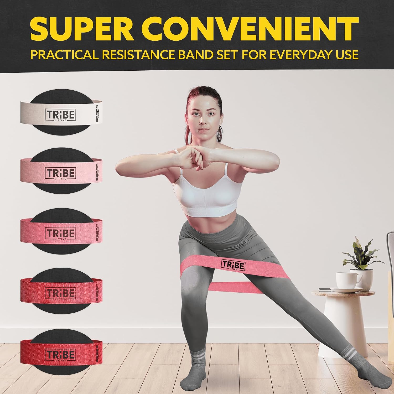 Tribe Lifting Fabric Resistance Bands for Working Out - 5 Exercise Bands Set for Legs and Glutes - Booty Bands for Women and Men - Thick Cloth Workout Bands for Physical Therapy, Hip Training - Image 7
