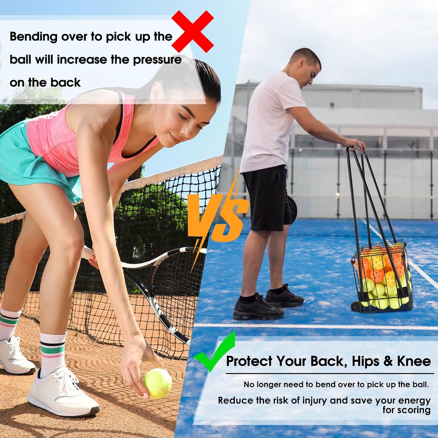 Portable Pickleball & Tennis Ball Hopper - Pickleball Collector Retriever Basket Carrier Gatherer Picker Container for Picking and Storage Training Tool for Ball - Image 3