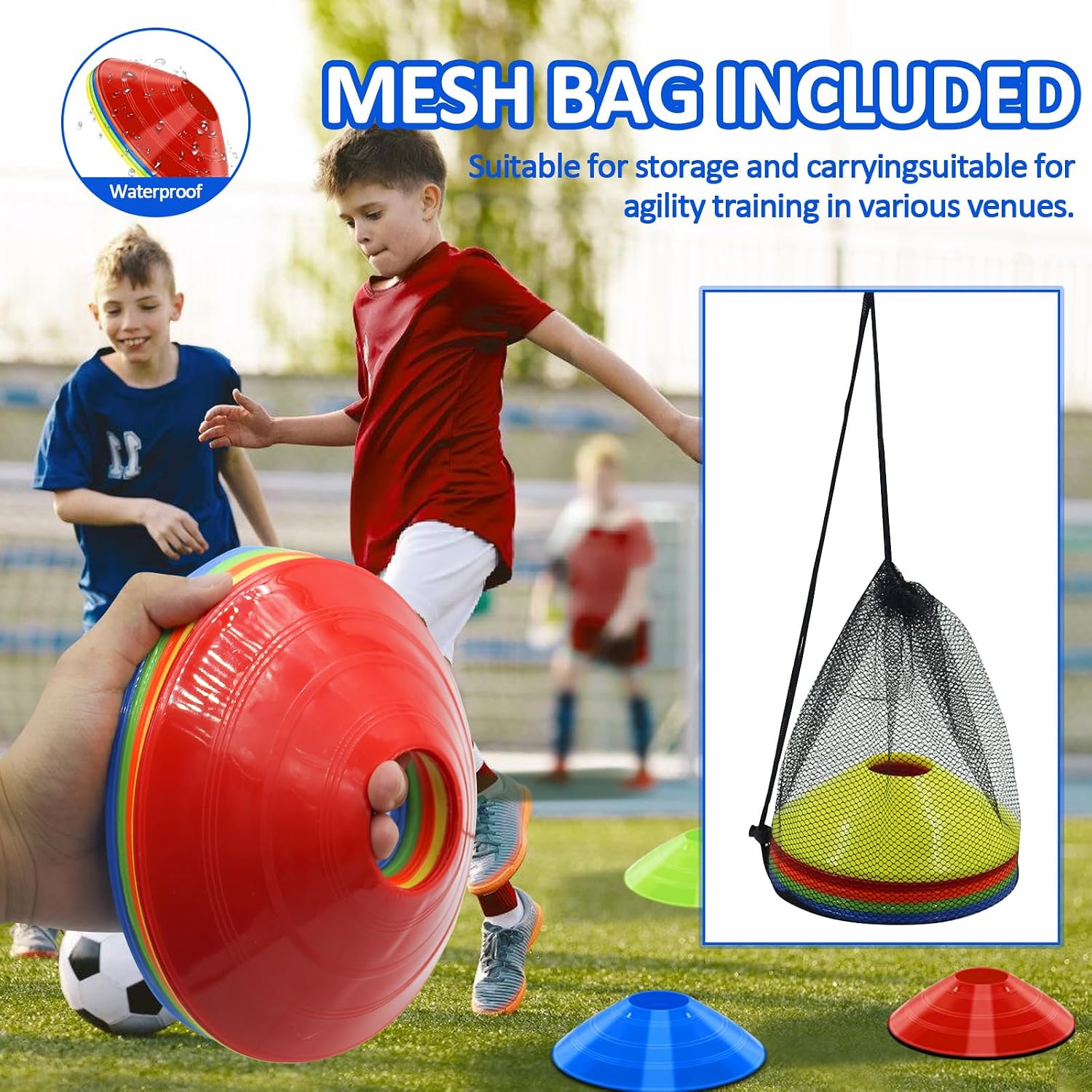 Soccer Cones for Training, 100/15 Pack Agility Cones with Carry Bag, Multi-Color Disc Cones for Sports Training, Soccer, Football, Basketball, Field Cone Markers, Indoor Outdoor Sports - Image 5